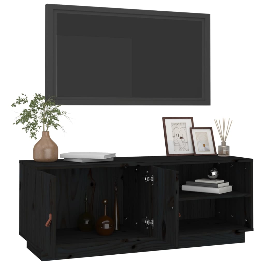 Meuble TV Noir 105x34x40 cm Bois de pin massif - COMFORTXL - 4