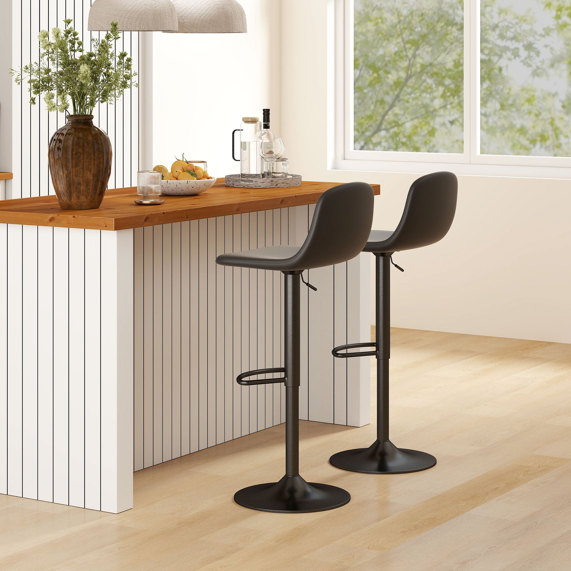 HOMCOM Set 2 Sgabelli da Bar con Schienale e Poggiapiedi, Altezza Regolabile, Pelle PU e Imbottitura, Nero - 9