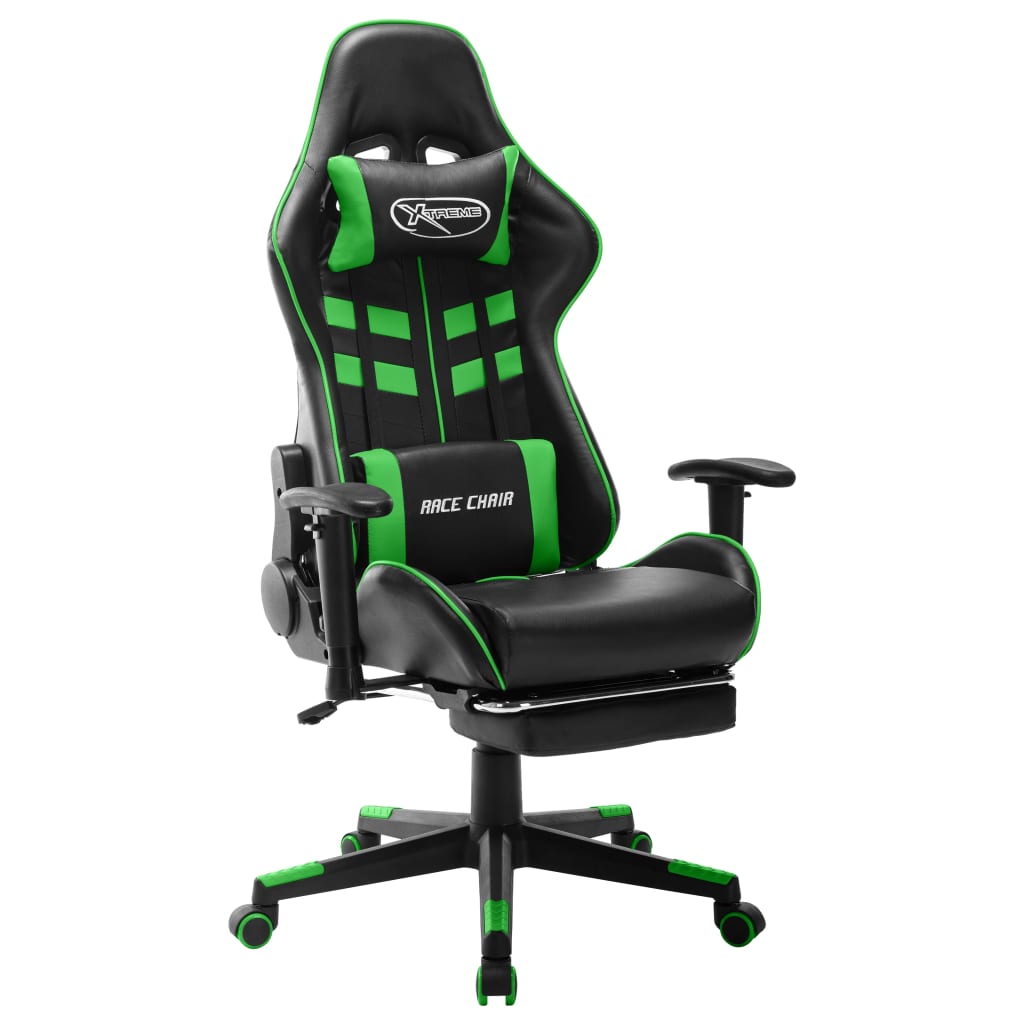 Silla de gaming | silla de oficina | silla gamer ergonomica con reposapiés cuero sintético negro y verde cfw684188