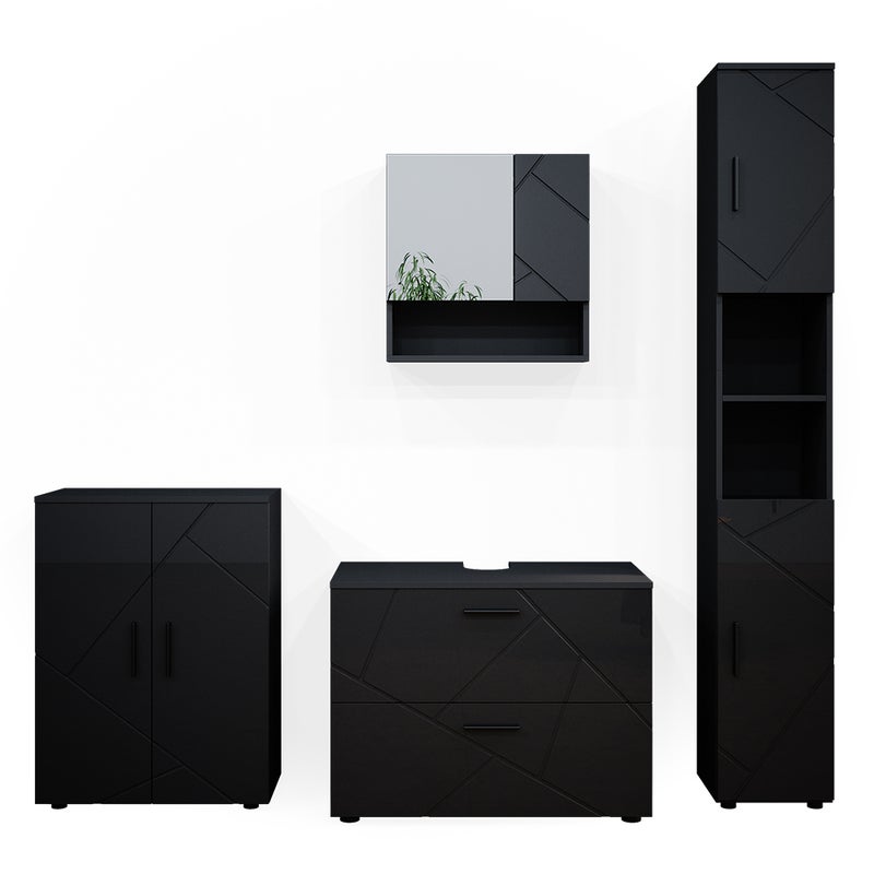 Vicco Zestaw mebli łazienkowych Irma, Antracyt wysoki połysk, 4 części, z szafką z szufladami i szafką midi