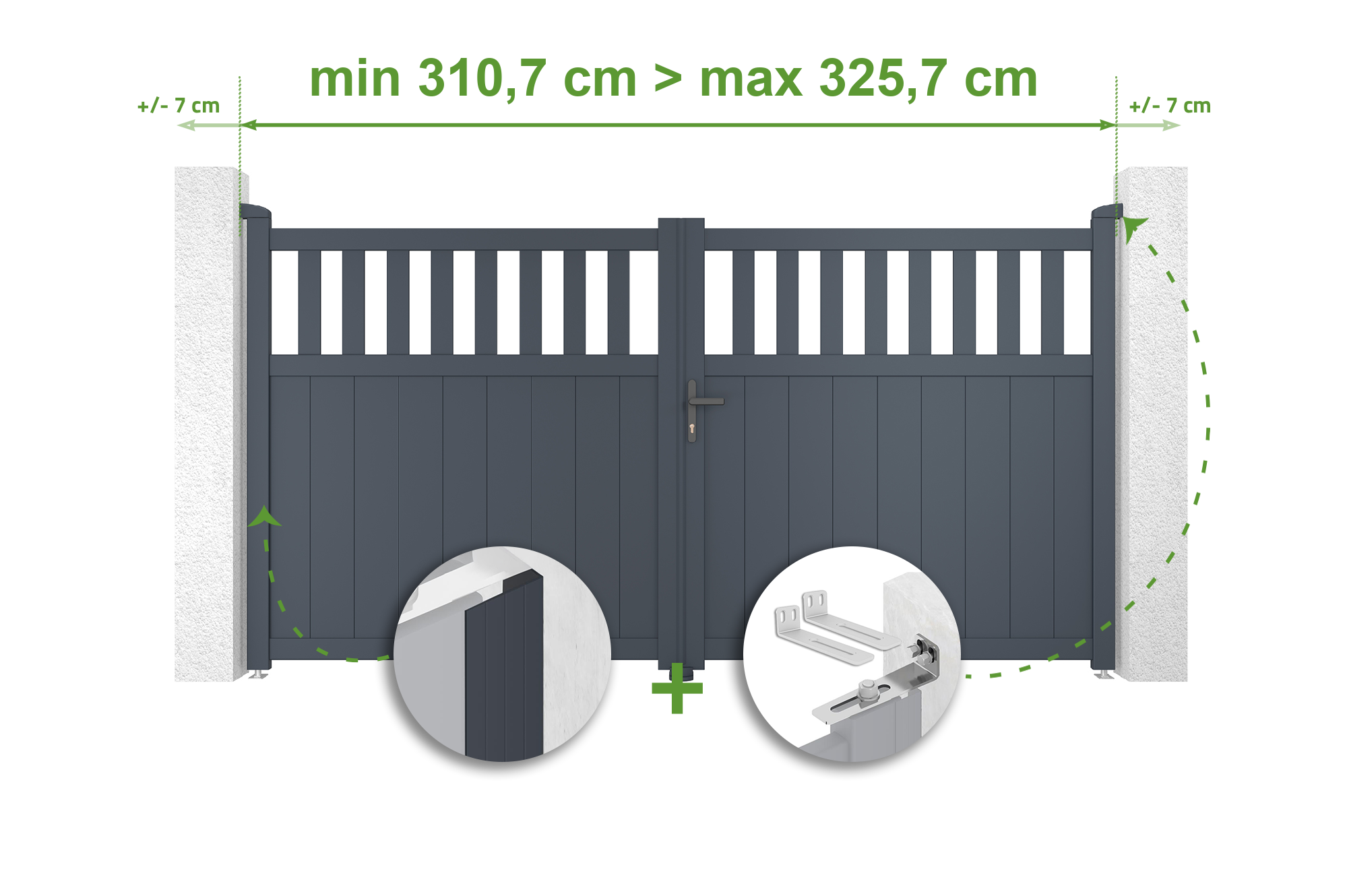 Brama skrzydłowa regulowana szerokość 3m SANTIS H.160cm szara aluminiowa