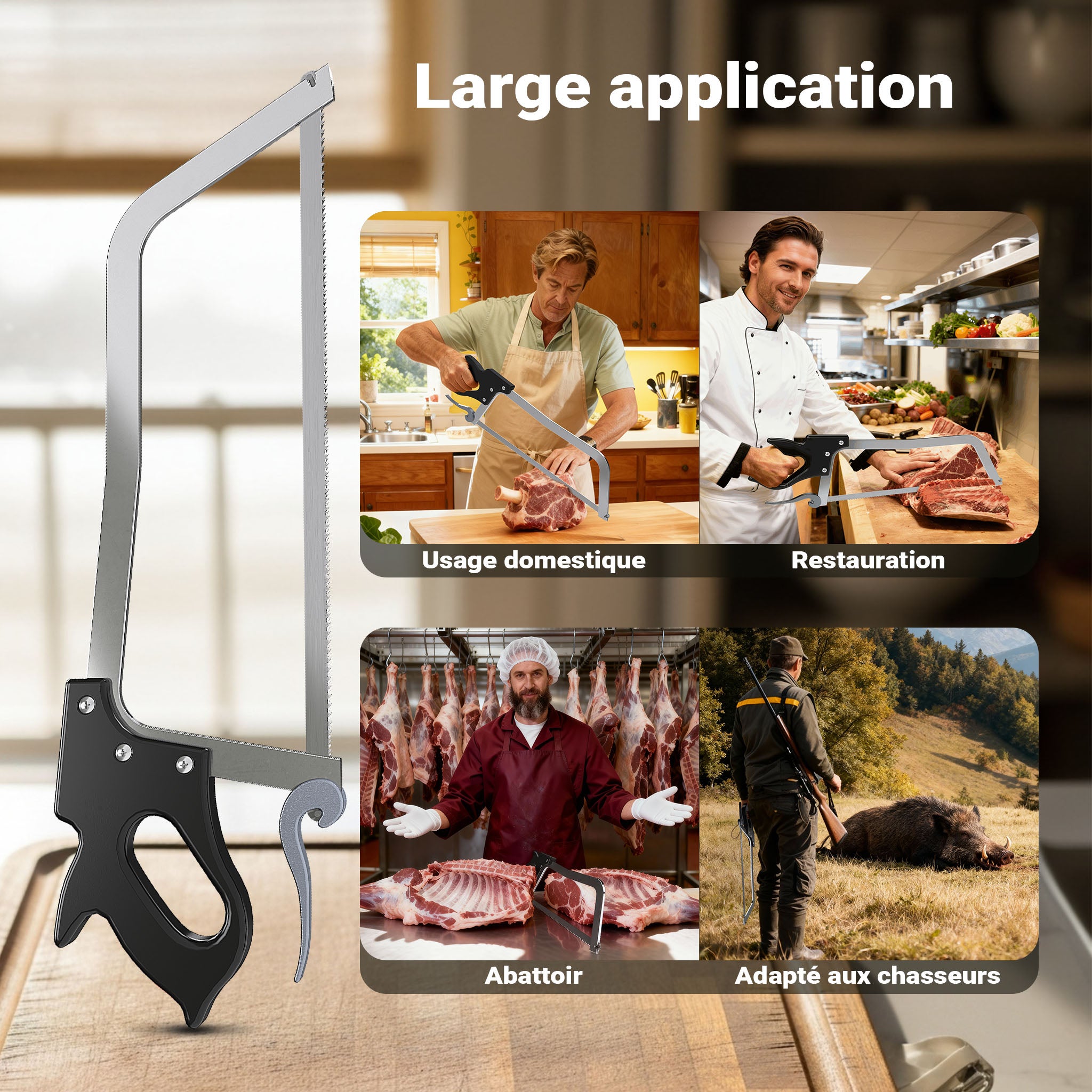 Wiltec XL Sierra manual carnicero Carne Huesos Carnicería profesional Hostelería Cocina Caza Despiece Corte - 8