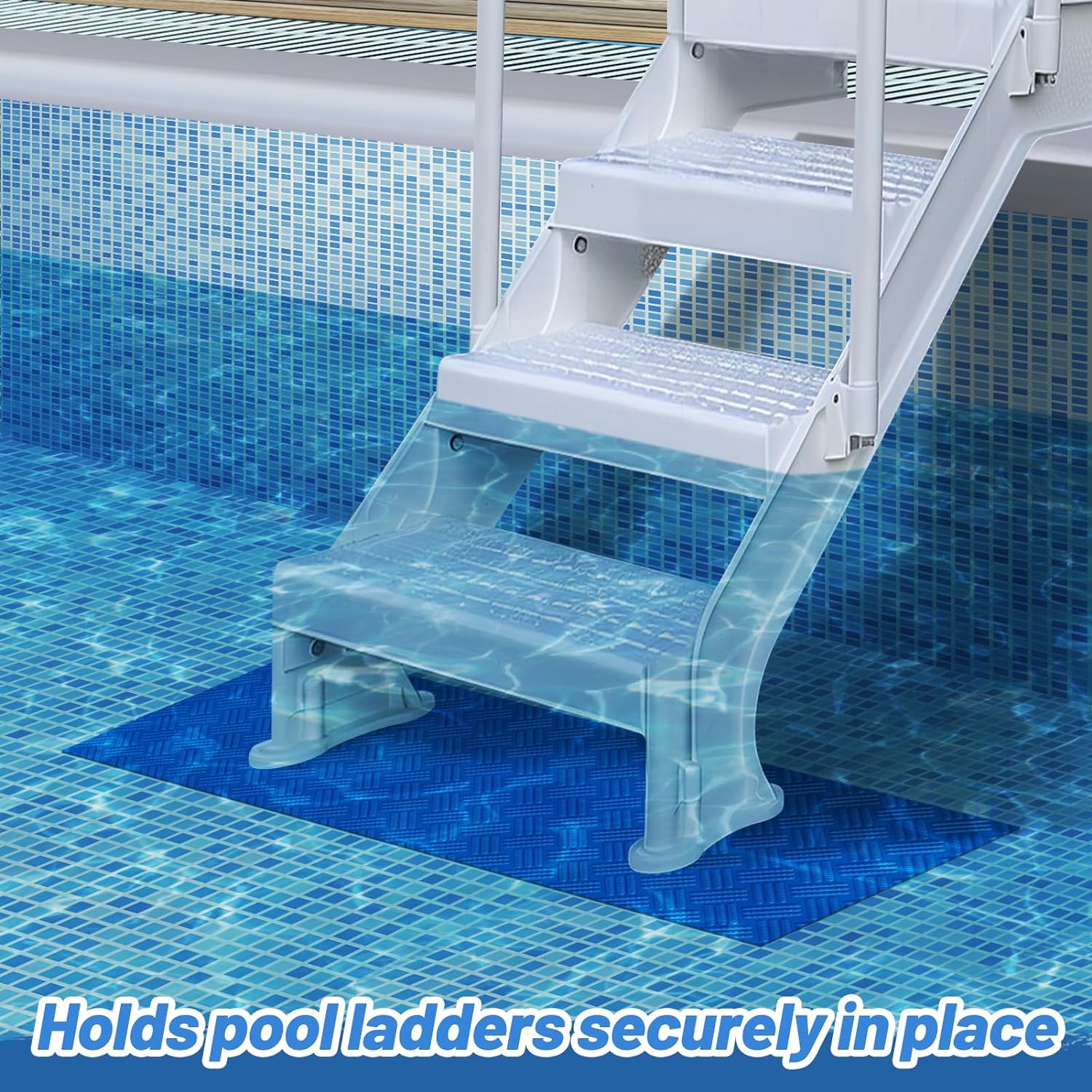 Tapis d'échelle de piscine 2 pièces, pour revêtement et escaliers de piscine hors sol, coussin antidérapant, 40x90cm, épaisseur 1.6mm - 8