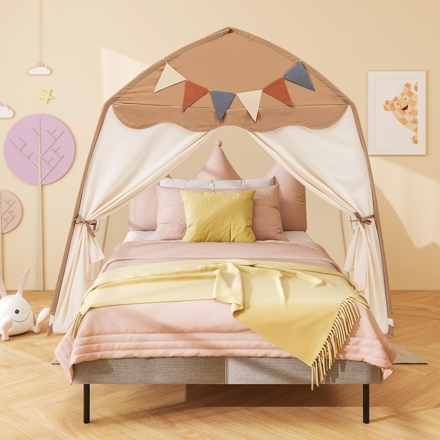 Tenda per bambini grande, casetta da gioco per bambini da interno ed esterno con luci, bandiere, 2 porte, 2 finestre, tenda indiana lavabile in lavatr - 8