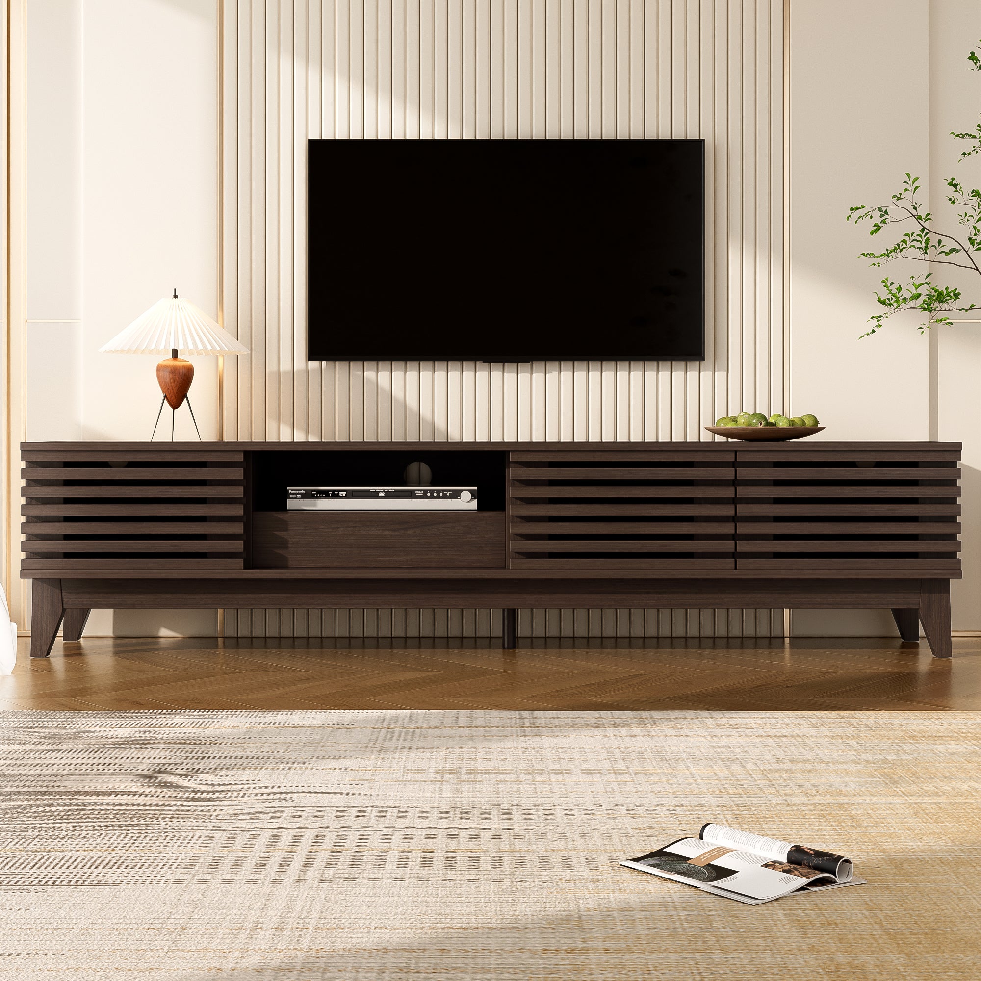 Meble pod TV 170x35x40 cm - 1 szuflada i 3 fronty - z otwartymi półkami - Płyty wiórowe - Brązowy