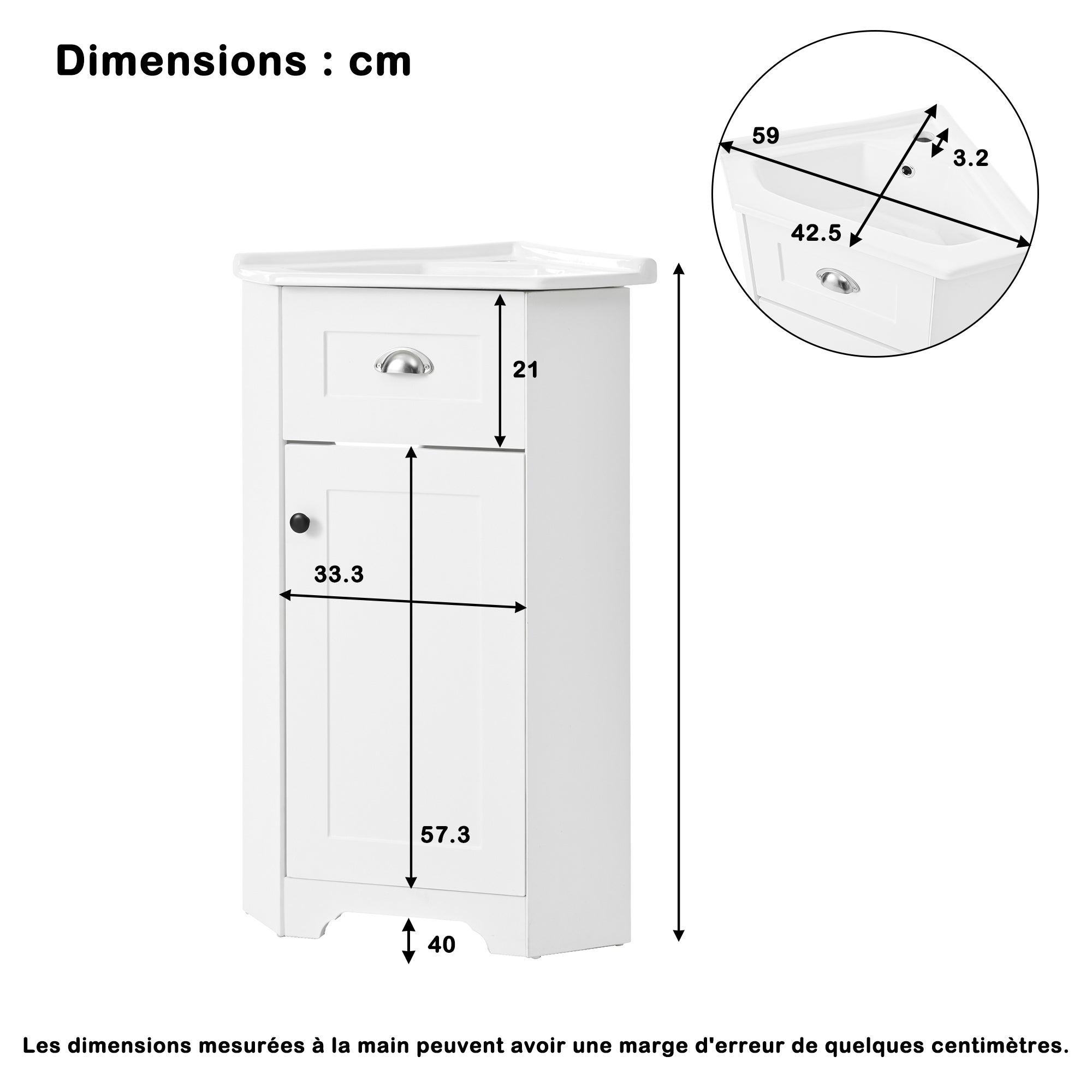 Mobile lavabo per bagno - con lavabo in ceramica - con 1 anta - bianco (rubinetto non incluso) - 6