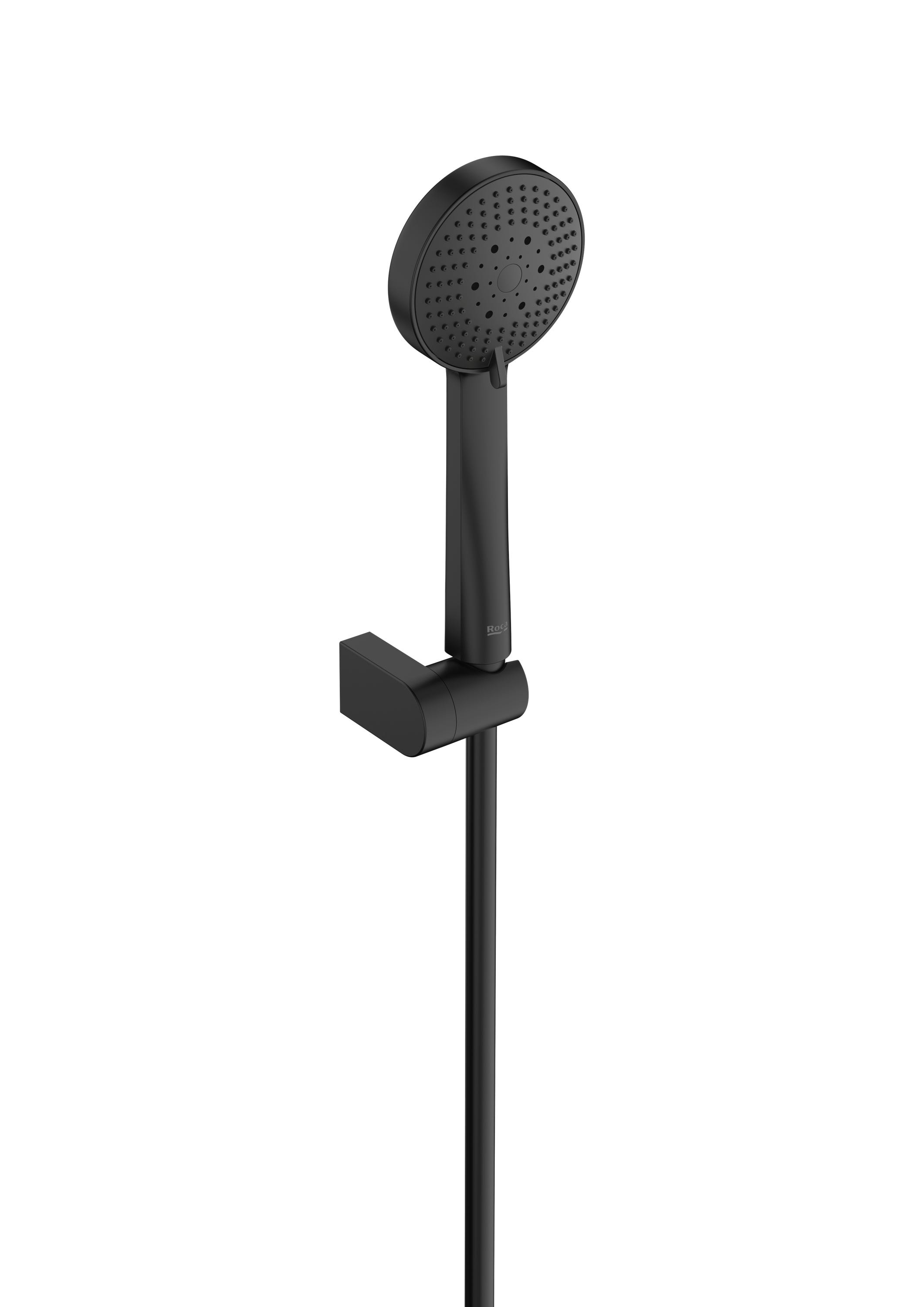 Set para de dus Roca A5B8313NB0, dus Stella, diametru 100 mm, 3 functii, montaj universal, racord 1/2'', negru