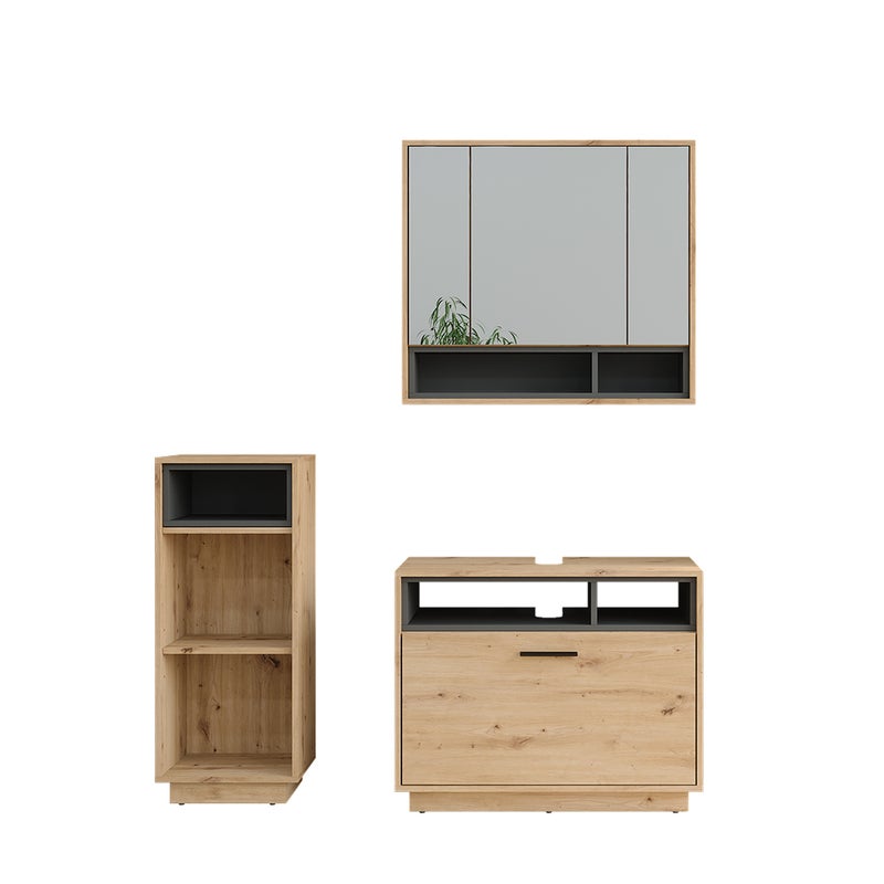 Vicco Zestaw mebli łazienkowych Beatrice, Artisan dąb/antracyt, 3 sztuki z jednostką midi