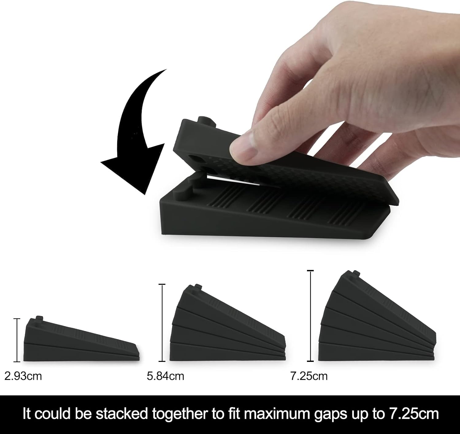 Cinque fermaporta in gomma morbida, regolabili in altezza, antiscivolo, proteggono pavimenti e pareti (neri). - 4