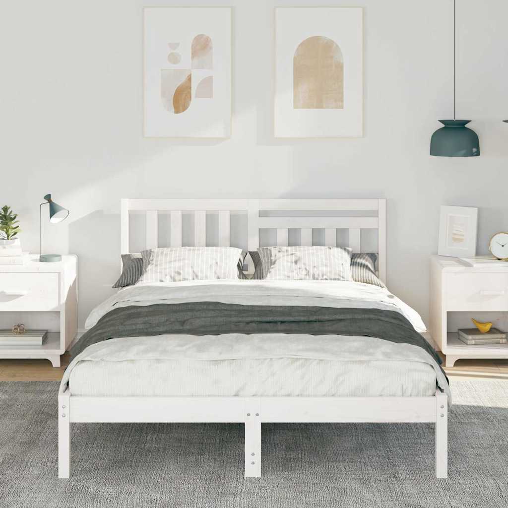Cadre de lit avec tête de lit en pin massif blanc, 120 × 190 cm - 3