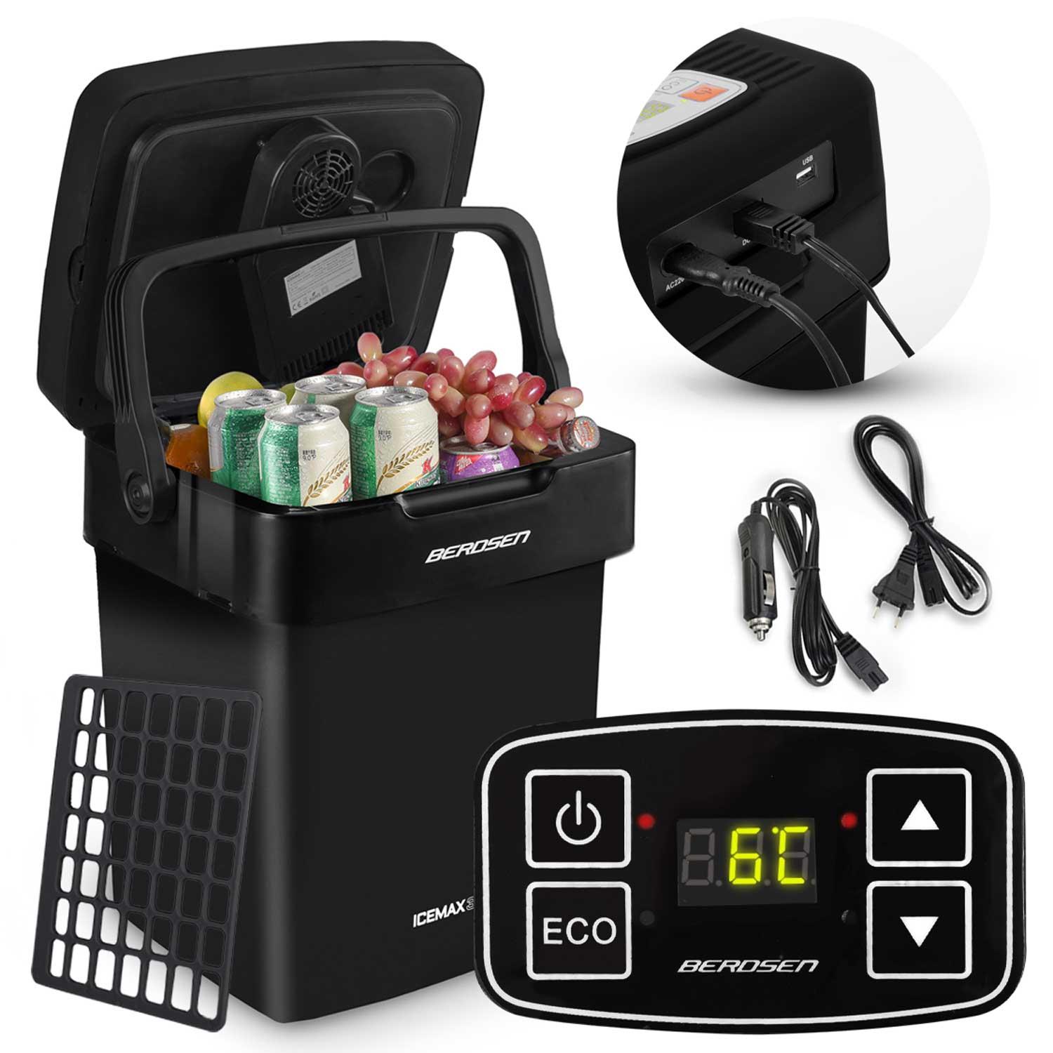 Lodówka turystyczna samochodowa 29l Berdsen 12V i 230V USB z funkcją ECO