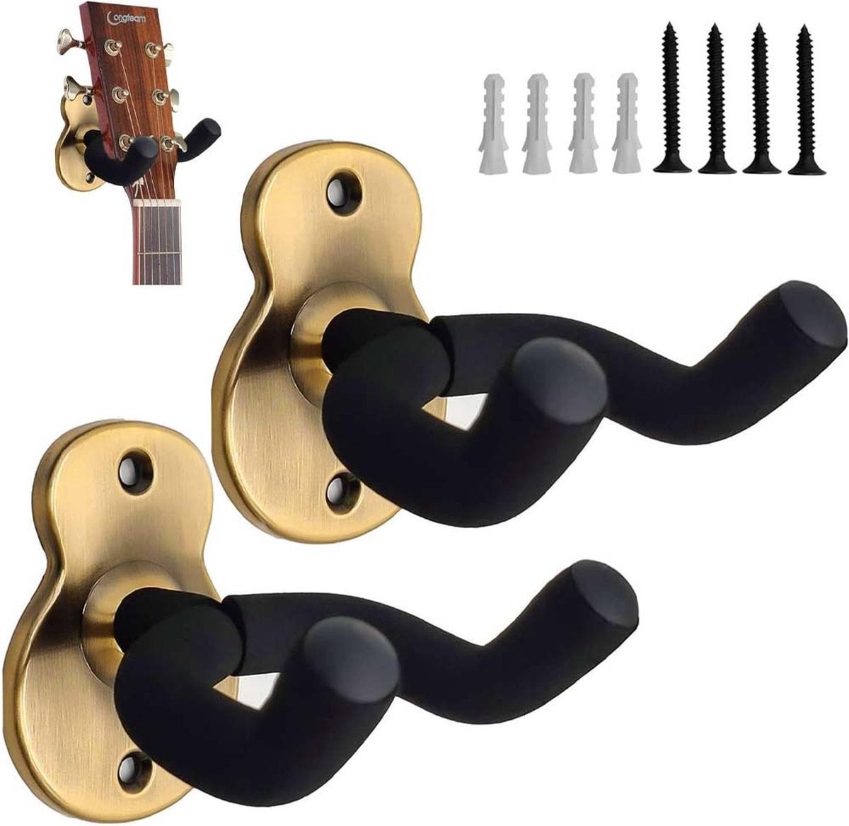 Supporto Parete Per Chitarra X2 Con 4 Plettri | Porta Chitarra Da Muro Per Acustica, Elettrica E Basso - Foto 9