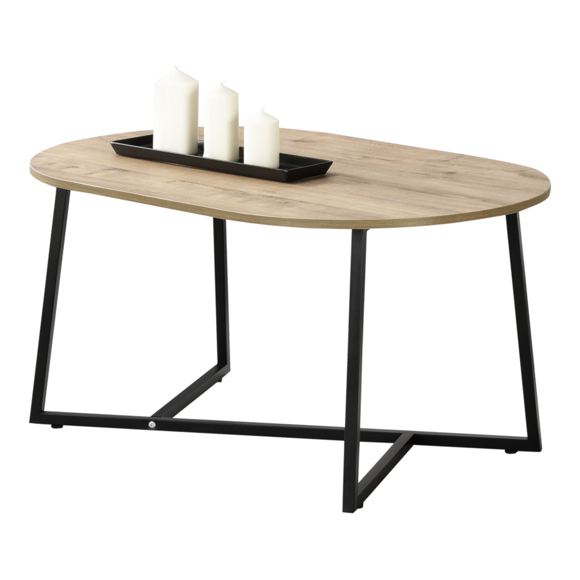 Table Basse Valdemarsvik Ovale 100 x 60 x 47 cm Noir Effet Chêne [en.casa] - 2