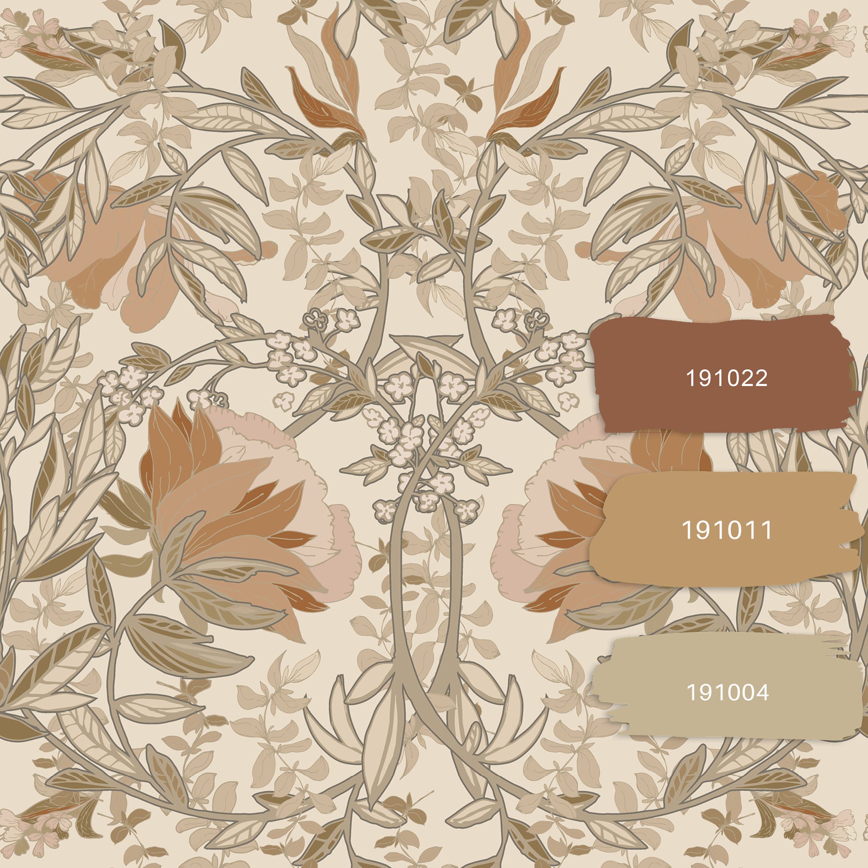 Papier peint fleurs vintage de style art nouveau beige clair et vieux rose - 53 cm x 10.05 m - ESTAhome - 8