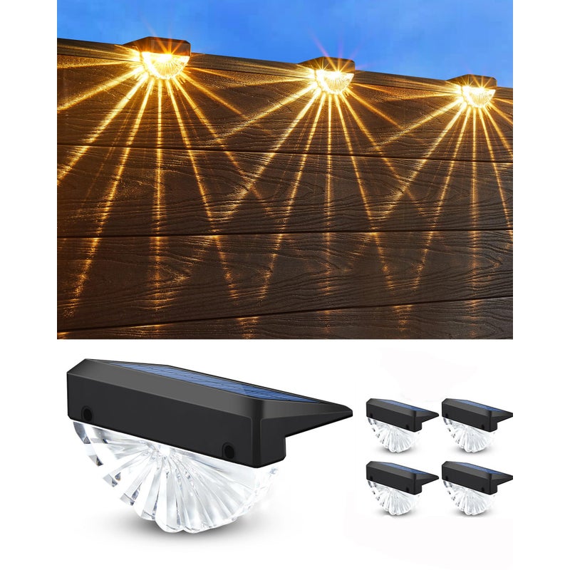 Zestaw 4 lamp solarnych do ogrodzenia, solarnych kinkietów, LED ciepła biel, wodoodporne oświetlenie zewnętrzne IP44 do ogrodu, na taras, balustrady