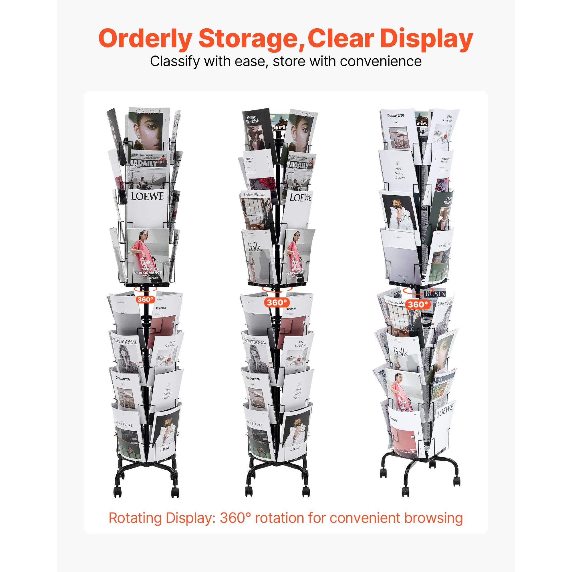 Presentoir rotatif SucceBuy 32 pochettes pour cartes postales et de vœux, ideal pour expositions, bureaux, salons et magasins, equipe de 4 roulettes - 4
