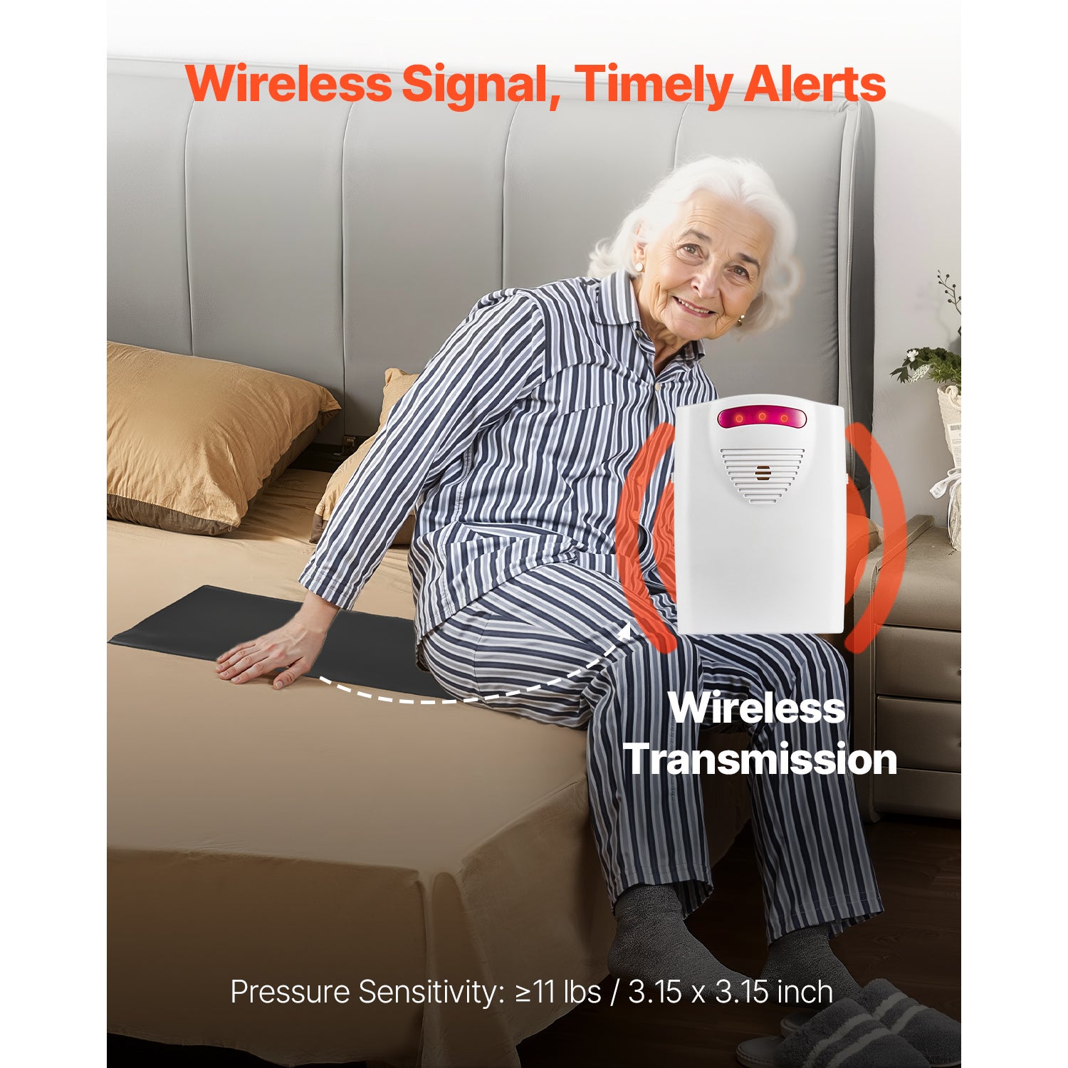 Tapete de monitoramento de cabeceira,SucceBuy sensor sem fio com alerta remoto,tapete anti-queda,adequado para idosos,uso doméstico - 4