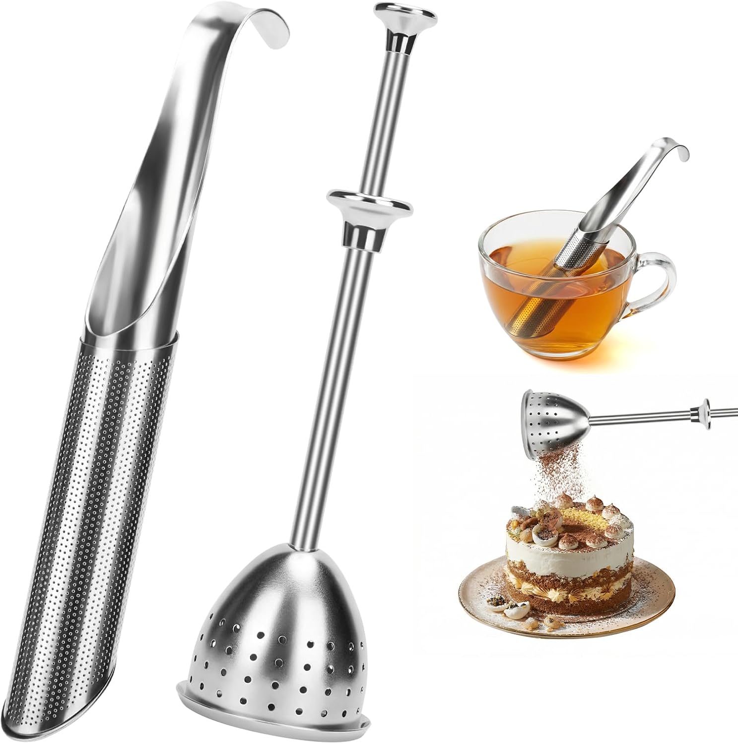 Zaparzacz do herbaty ze stali nierdzewnej z filtrem, łyżeczką do herbaty, ergonomicznym uchwytem, drobnym sitkiem i kulką do herbaty (2 szt.)