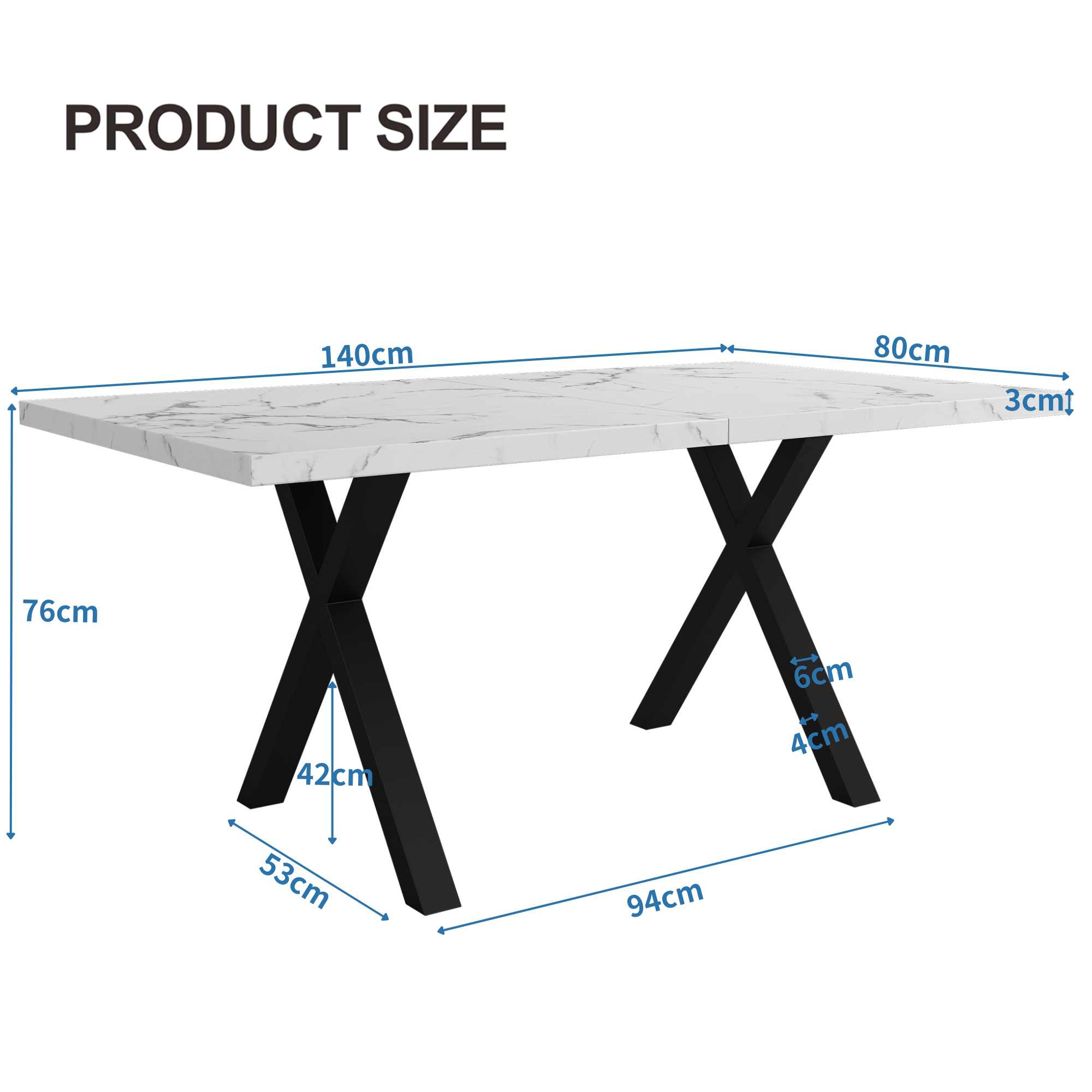 Stół jadalny prostokątny dla 4-6 osób - 140 x 80 x 76 cm - Płyta MDF i metal - Wzór marmuru - Biały + czarny - 5