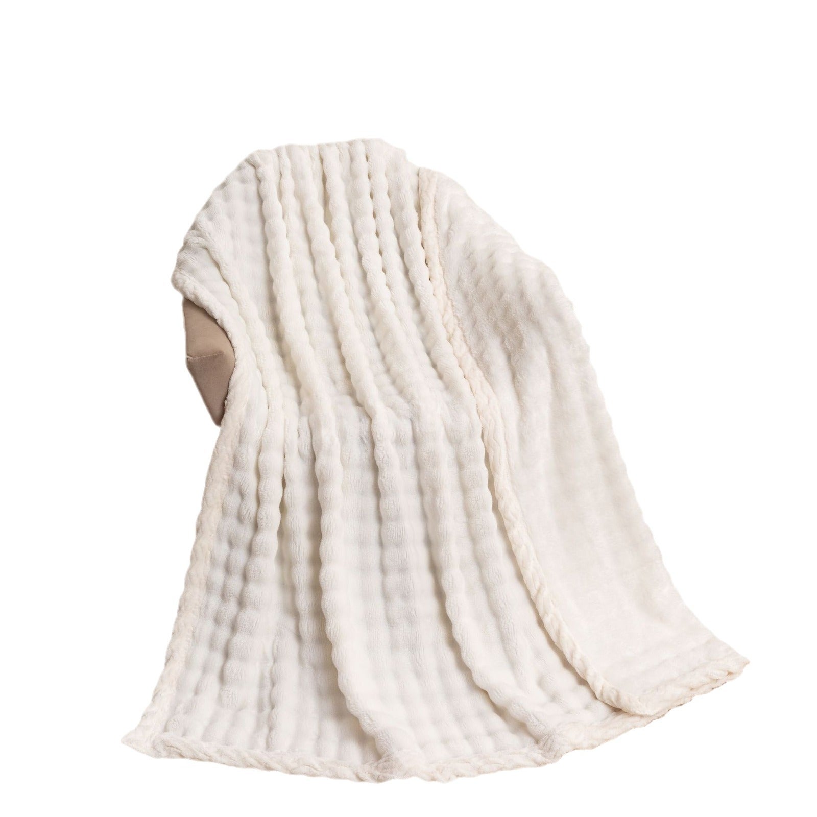 Couverture En Flanelle Douce 100x150 Cm - Ivoire à Rayures - Plaid Léger Pour Canapé Ou Lit - Hypoallergénique Et Moelleuse