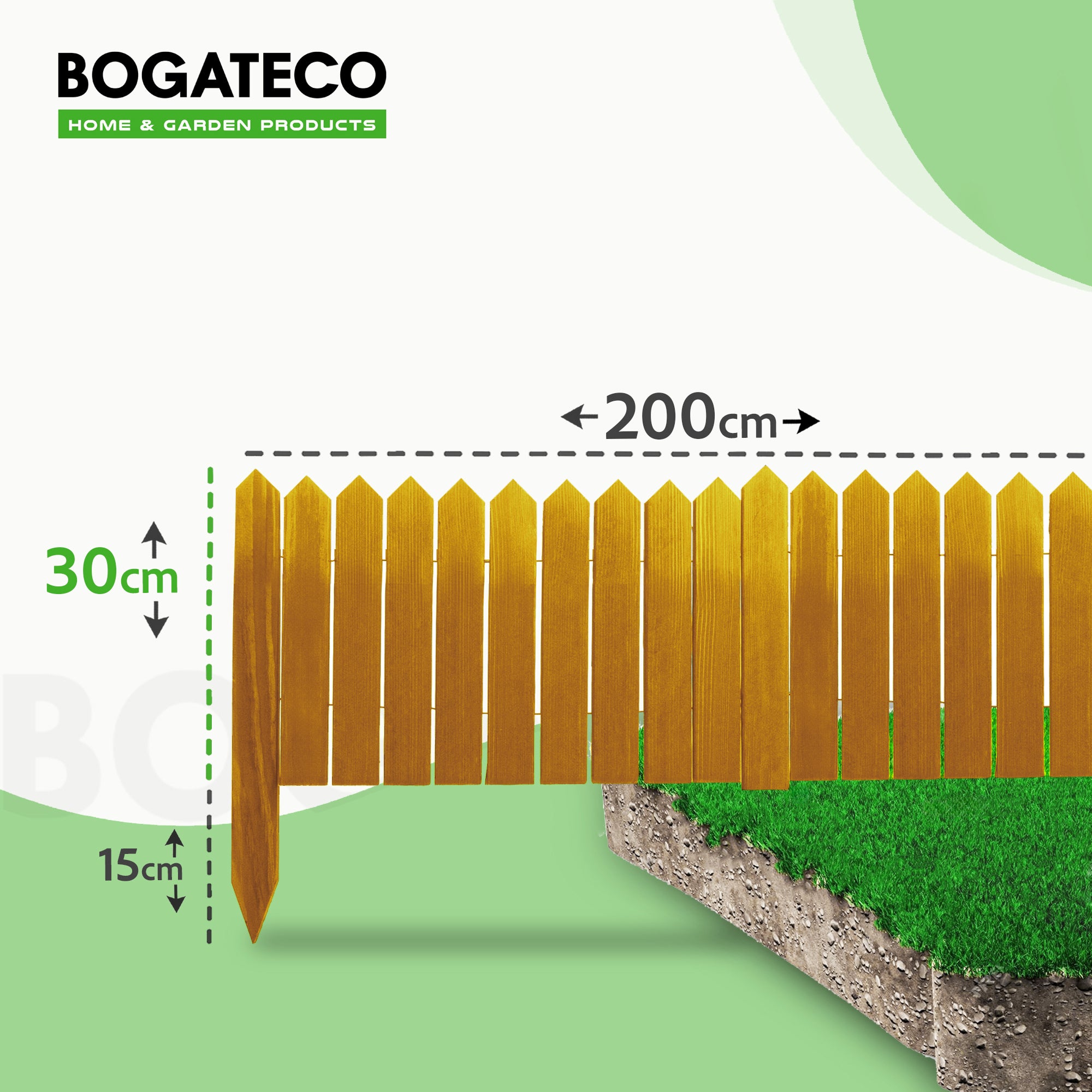 BOGATECO Rollborder lattes en bois | 30 cm de haut et 200 cm de long | Clôture en bois | Clôture parfaite comme bordure de jardin en osier | Brun - 2