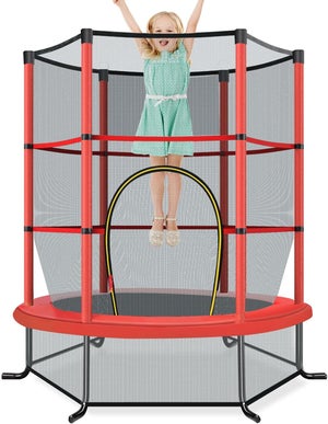 HOMCOM Tappeto Elastico Per Bambini 3-10 Anni Con Rete Di Sicurezza E Pali Imbottiti F163x163cm~342 009v01rd