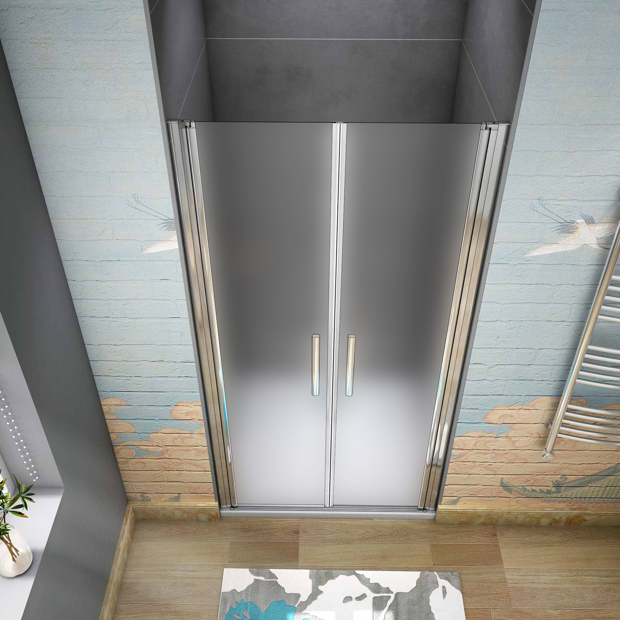 80x195cm Box Doccia Per Nicchia Doppia Porta Battente Saloon In Vetro 6mm Temperato Satinato Anticalcare - 3