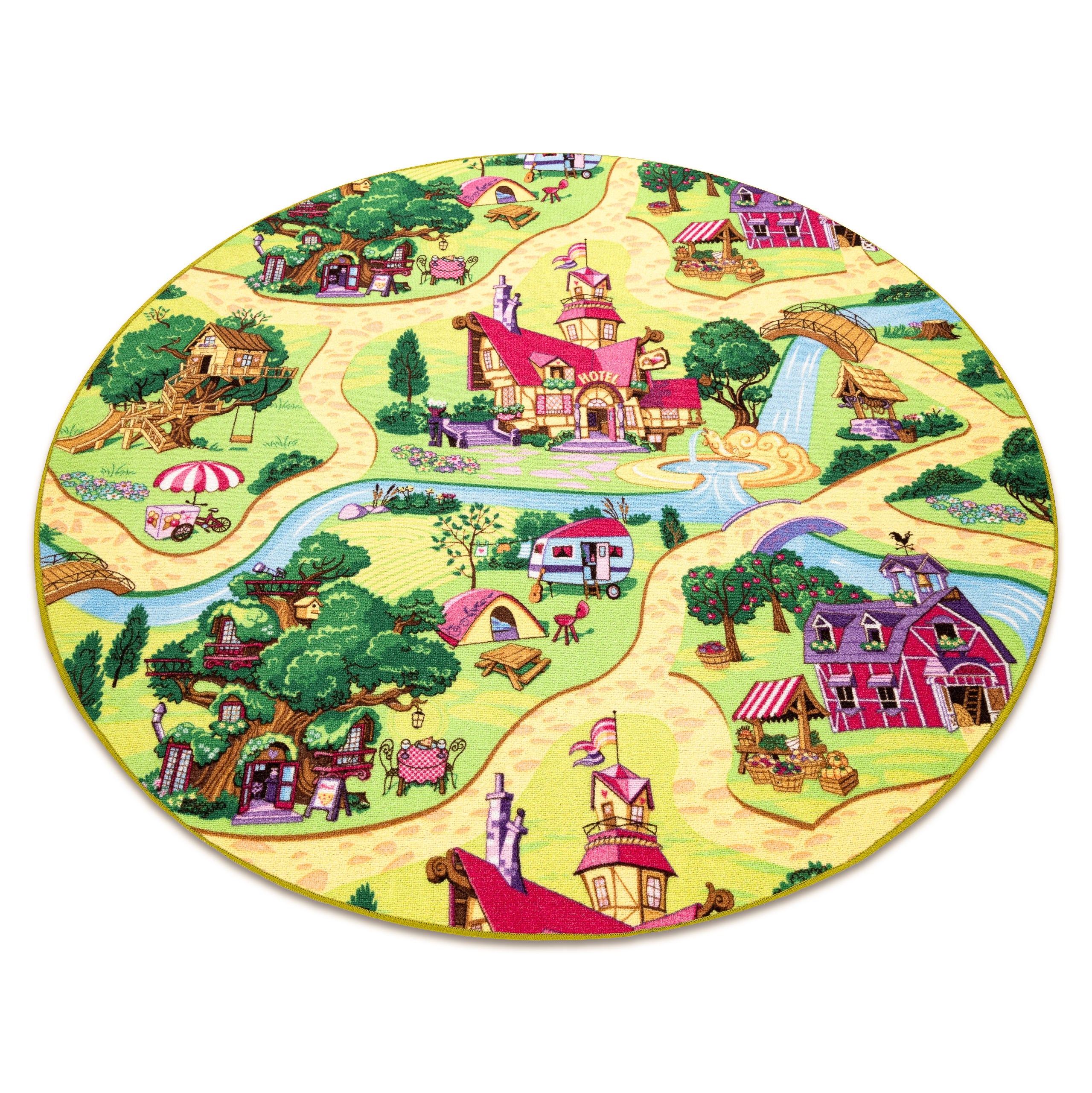 Alfombra infantil candy town círculo para niños pueblo calles circulo 100 cm