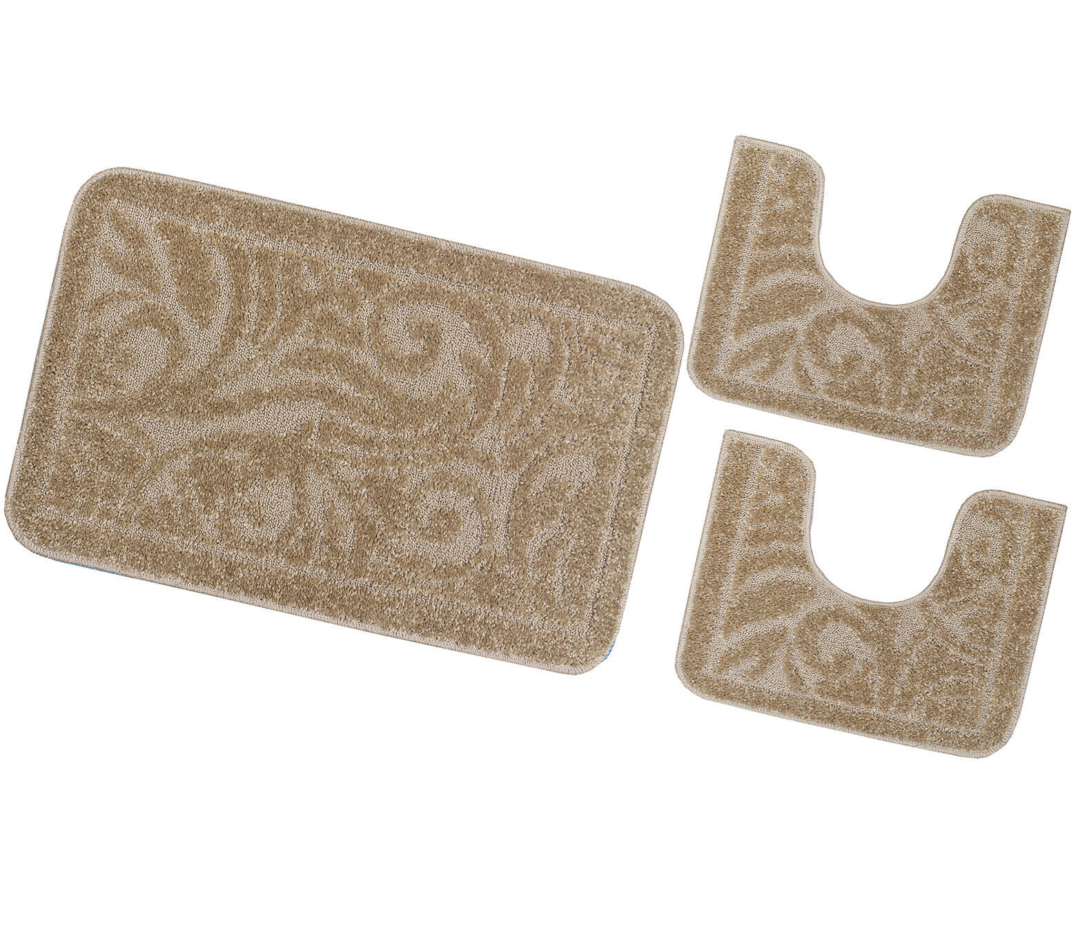 Zestaw 3 dywaników łazienkowych Antypoślizgowy Absorbent Barokowy Jednolity Kolor Beżowy