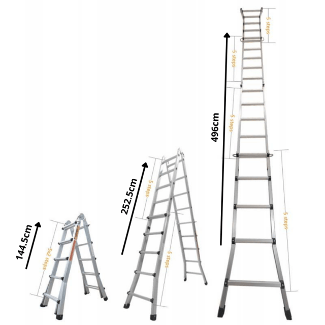 Scala telescopica pieghevole in alluminio con 4 x 5 gradini 4,96m