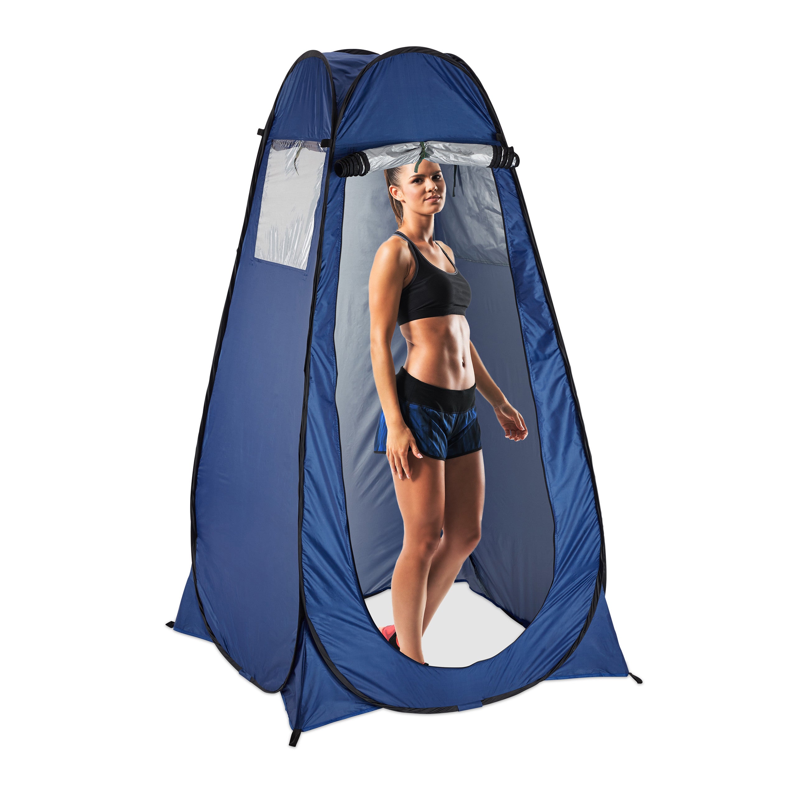 Relaxdays Tente De Douche Pop-Up Camping - 190x120x120 Cm, Cabine D'Essayage Étanché UV50+, Compacte Bleu Pour Randonnée
