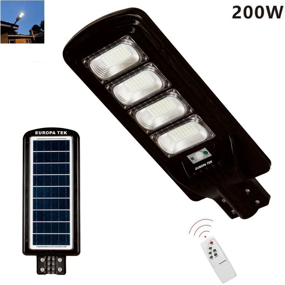 A.M.C. Lampione Solare 2000W A Led 6500K Con Pannello Solare, Palo E Telecomando Impermeabile IP67 - 5