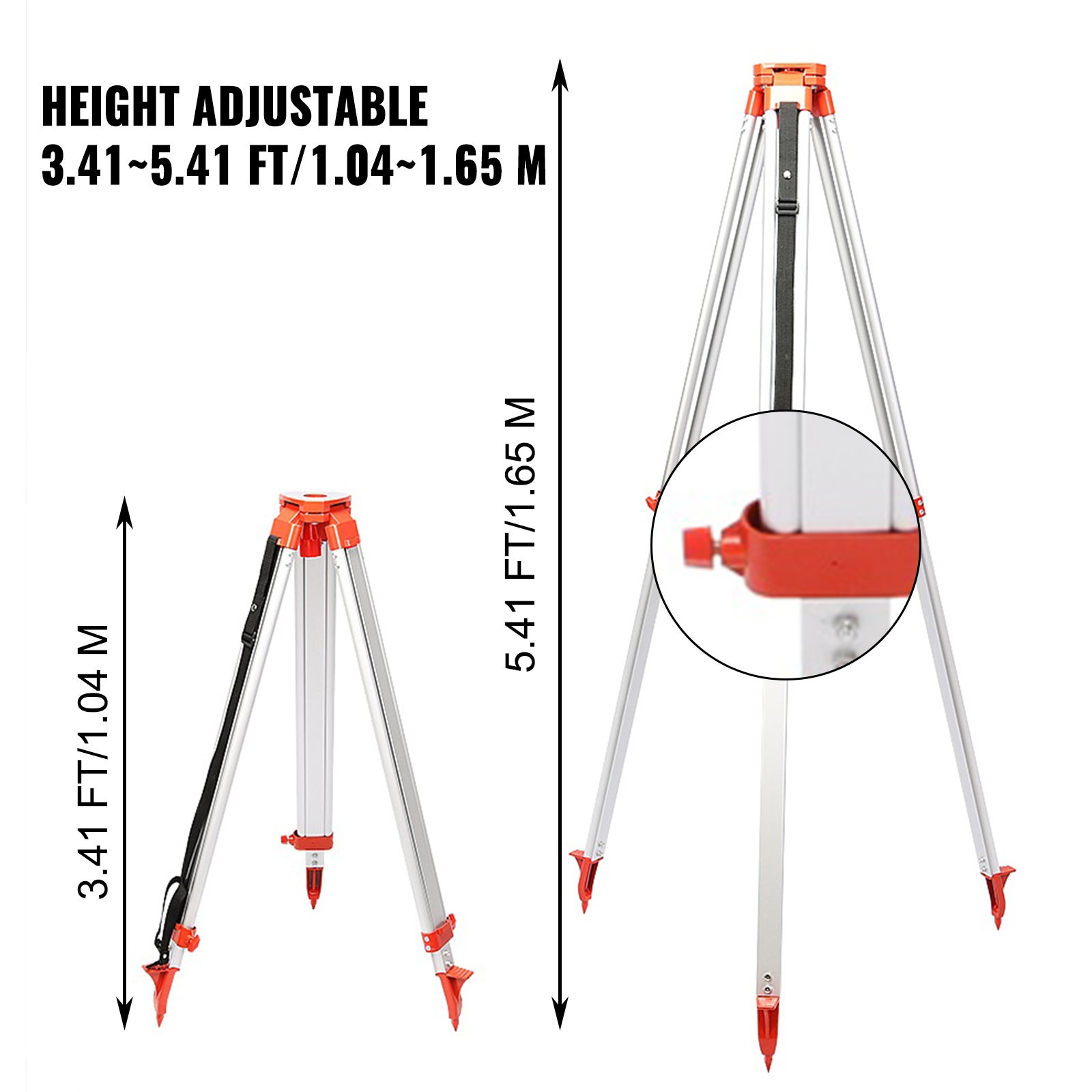 Kit de Trépied et Mire VEVOR pour Niveau Laser Rotatif, Fermé Léger Universel Trépied 165 cm + 5 m Règle Télescopique, pour Laser Ligne Arpentage - 4