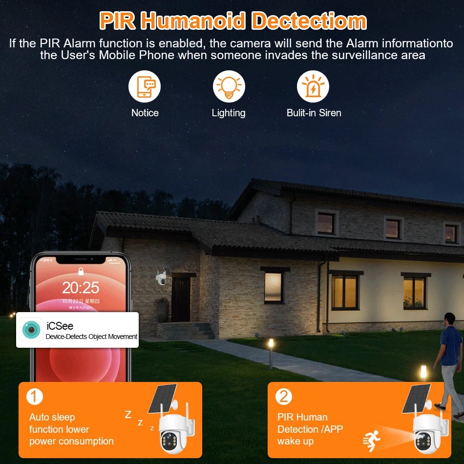 Caméra de surveillance solaire,détection humaine par IA,WiFi 4G/2,4 GHz,caméra extérieure,idéale pour la sécurité domestique,( 64 Go incluse)-MOORLE - 4