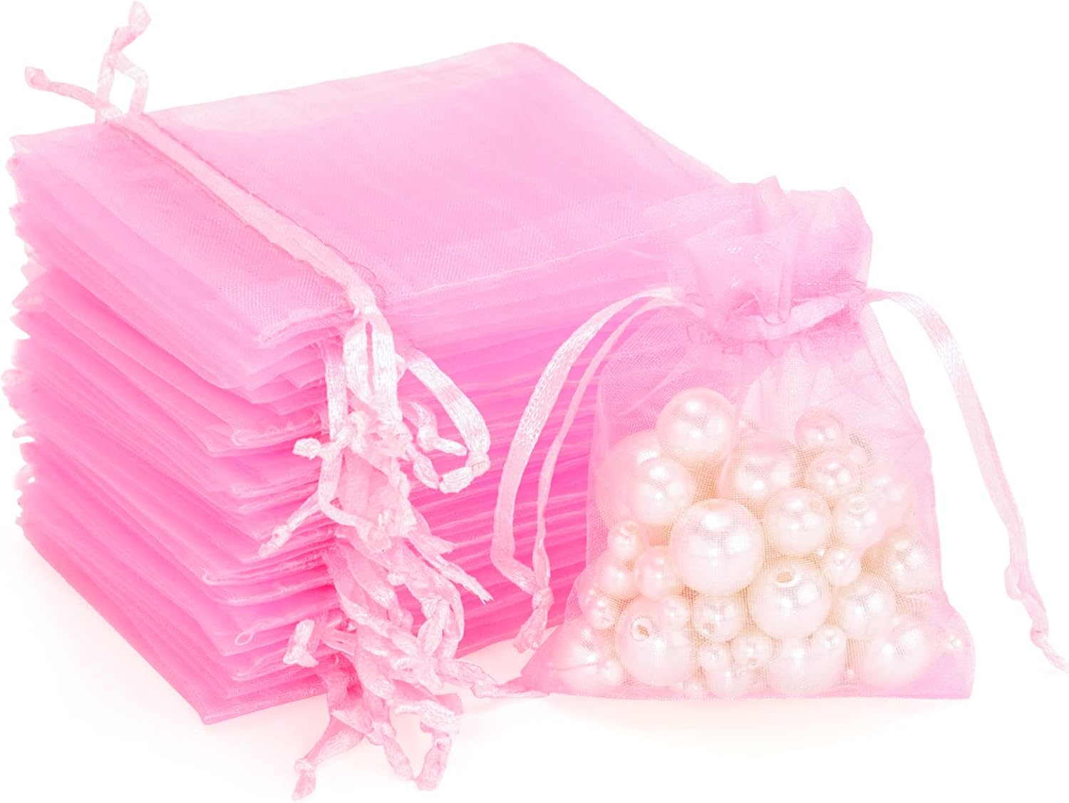100 szt. (10*15 cm) Różowe woreczki prezentowe z organzy, woreczki na biżuterię, woreczki lawendowe, odpowiednie na biżuterię, słodycze, ślub