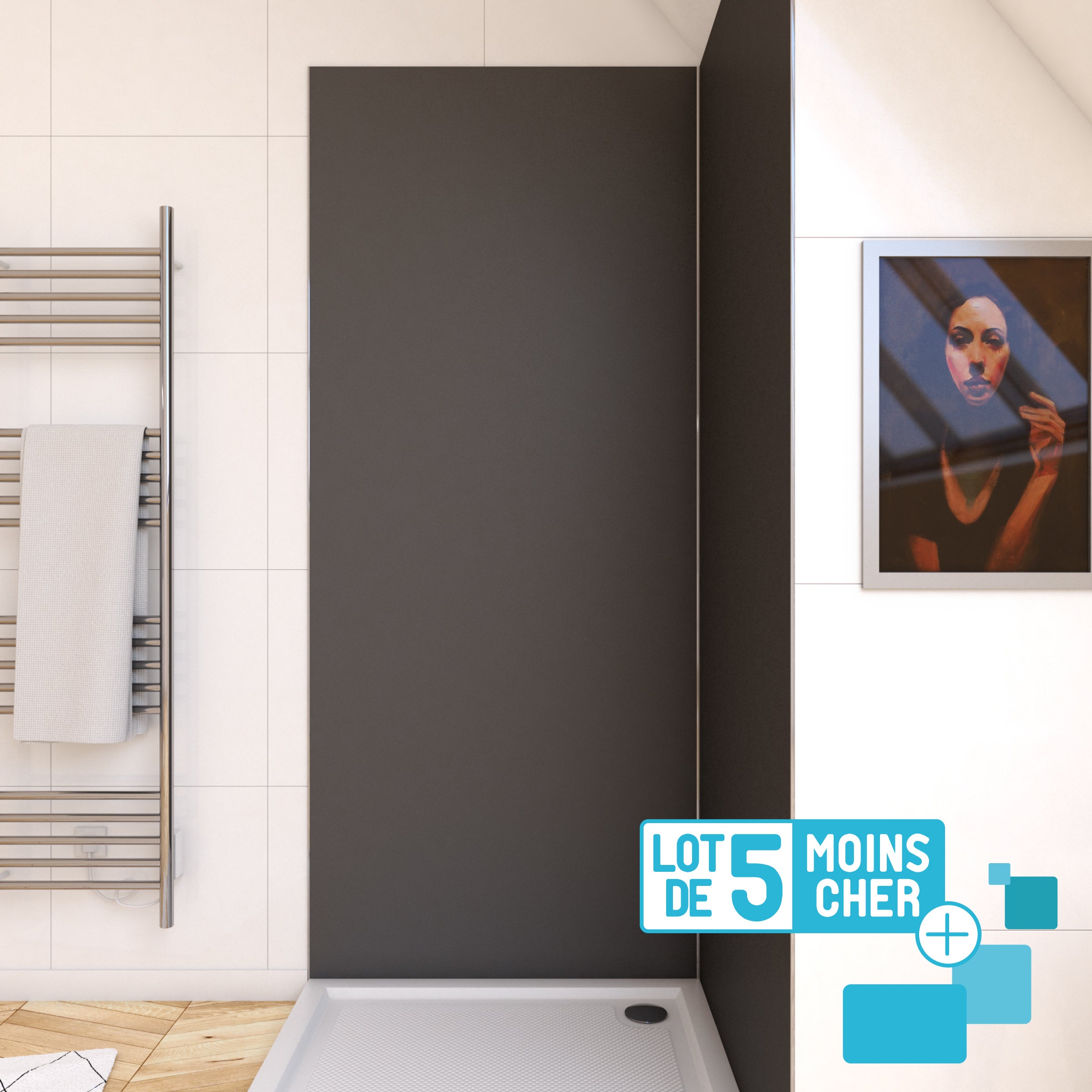 Lote de 5 paneles murales de aluminio gris para baño - 90x210cm - wall'it