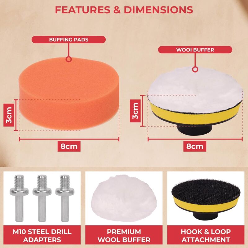Kit Polissage Voiture 25PCS - Pad Polissage pour Perceuse M10, Tournevis Sans Fil et Machines à Polir - Différents Niveaux de Douceur - 2