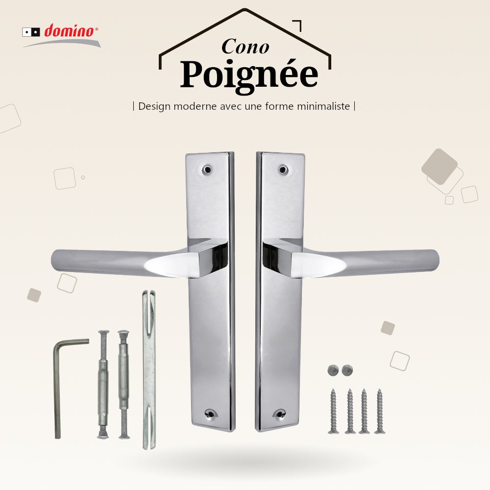 Domino Poignée de porte en aluminium noir avec plaque, idéale pour portes intérieures, de bureau et de cave Argenté CONO M6 chromé B/O - 9