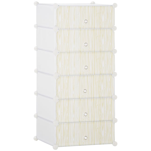 Zapatero modular , 6 cubos, 45 x 35 x 17 cm, en plástico PP y acero, 49 x 36,5 x 108 cm, blanco