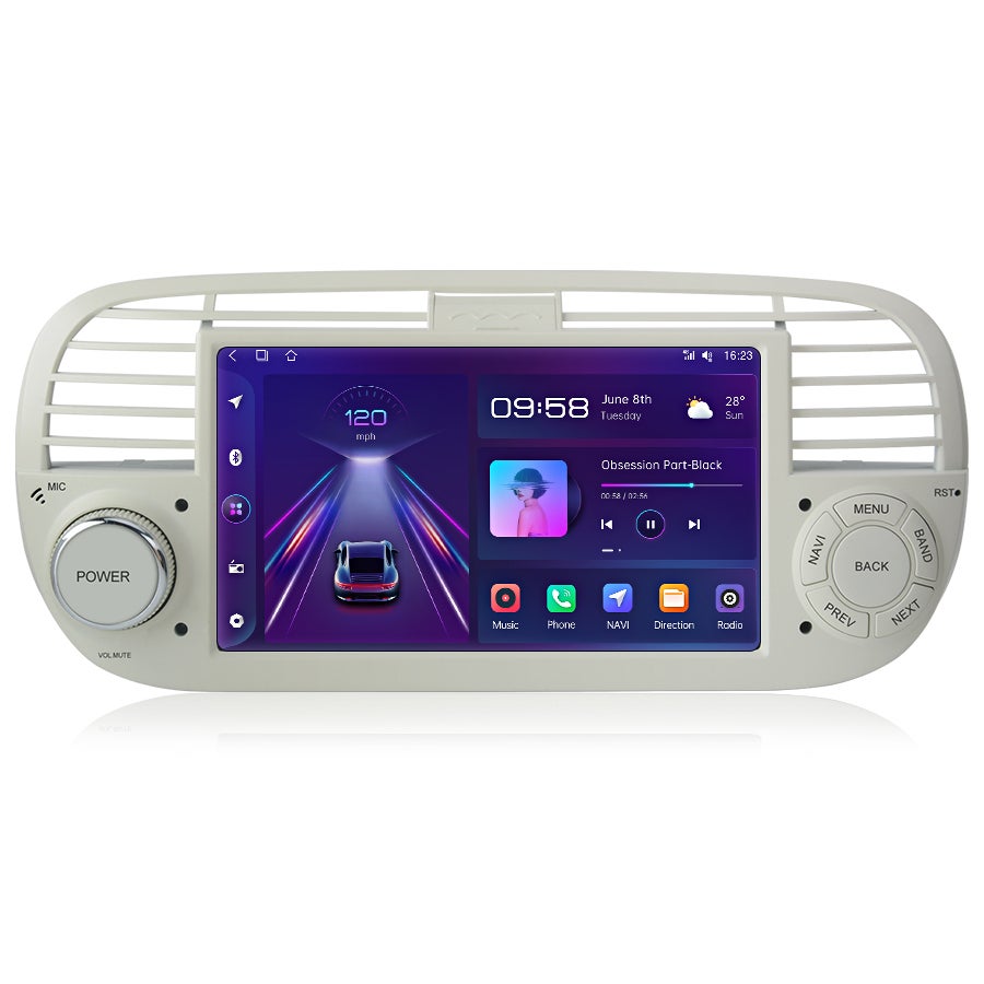 Android 9 Bluetooth Auto Stereo Compatible for Fiat 500 (07-15) Draadloze Carplay Android Auto 7 Touch Screen RDS Autoradio met Sat Navi/WIFI/FM /USB/Achteruitrijcamera/Mirror Link voor Android/iOS