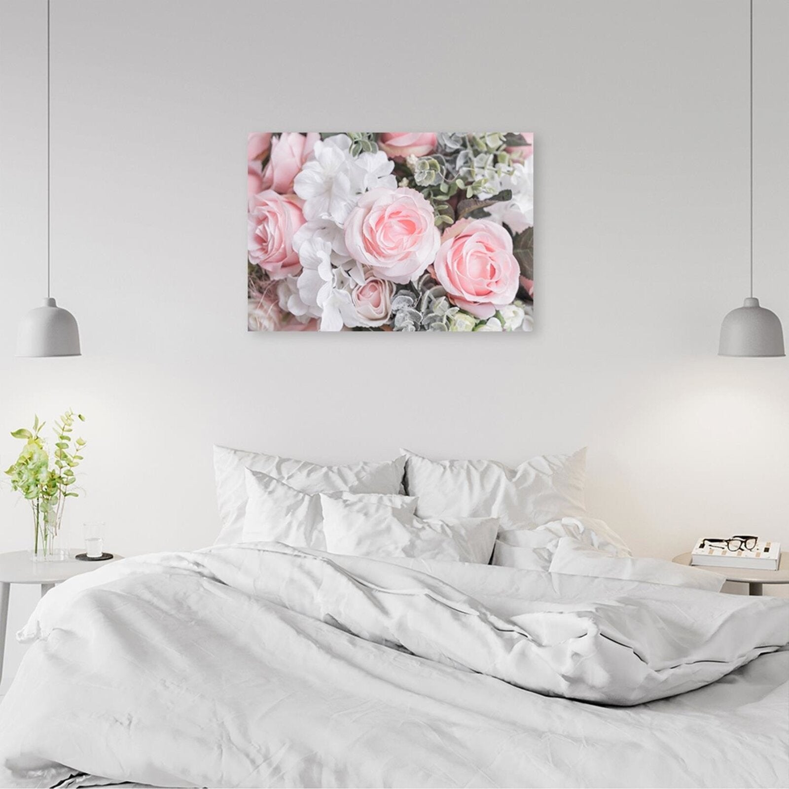 Tableau fleurs blanches et roses - 60 x 40 cm - 4