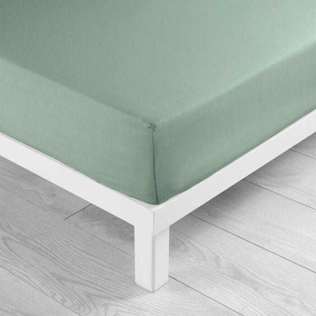 Drap-housse 2 personnes 160 x 200 cm coton 57 fils LINA Sauge – Bonnet 30 cm