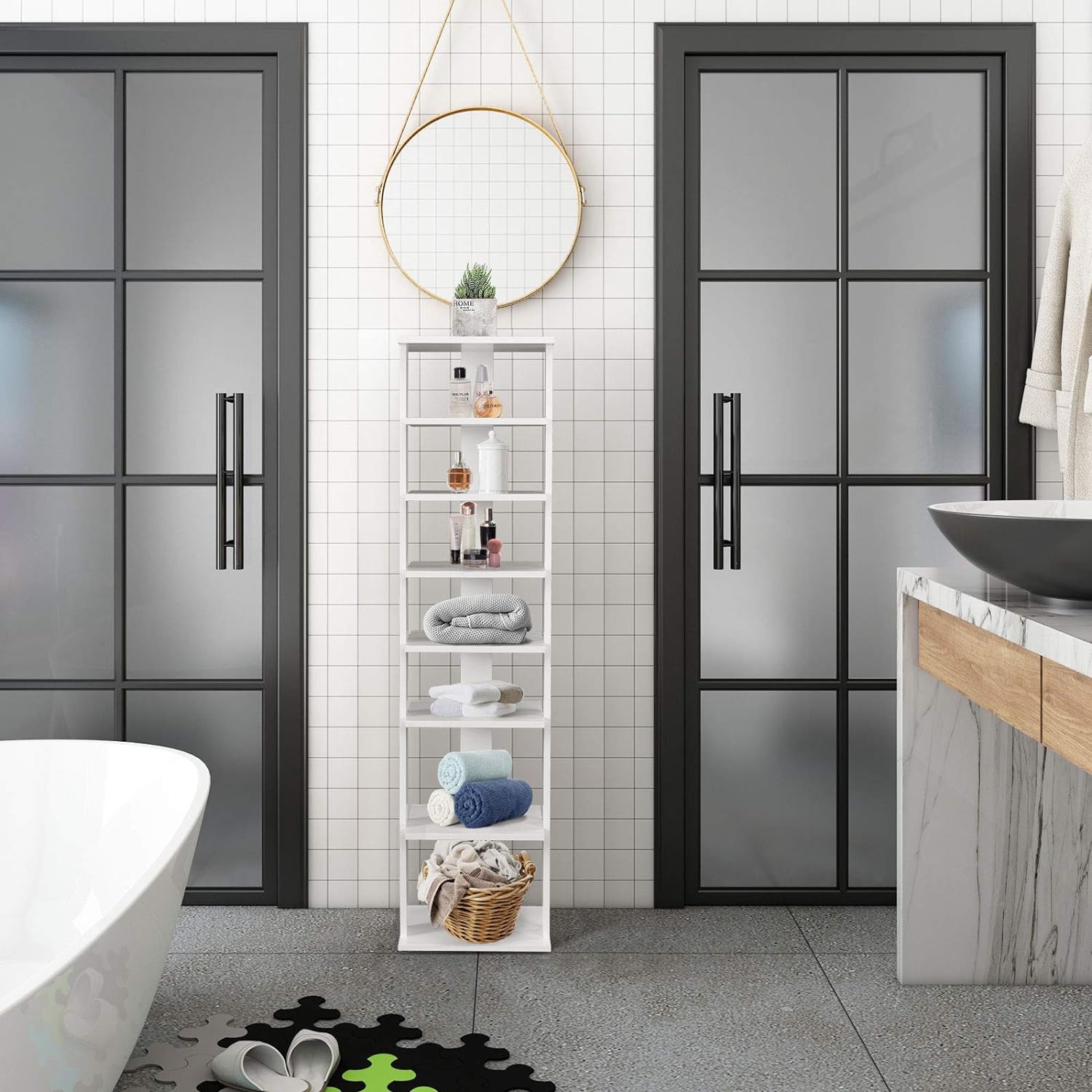 Étagère à Chaussures à 7 Niveaux, Range-Chaussures Vertical et Compact en Hauteur Différente, pour Couloir Salon Entrée 27,5 x 26,5 x 110 CM (Blanc) - 9