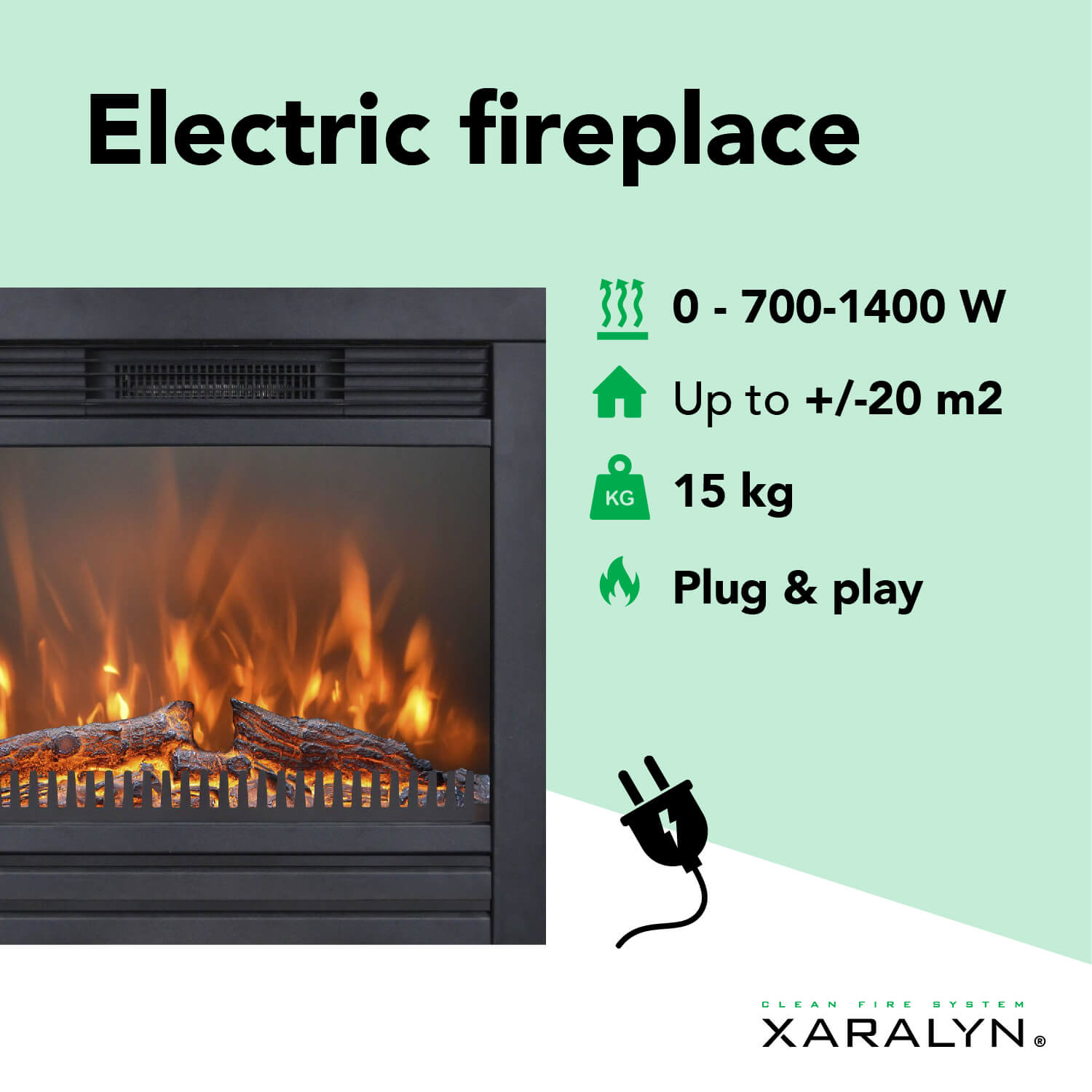 Xaralyn | Cheminée électrique encastrable Lucius - 1400 Watt chauffage - Télécommande - 3