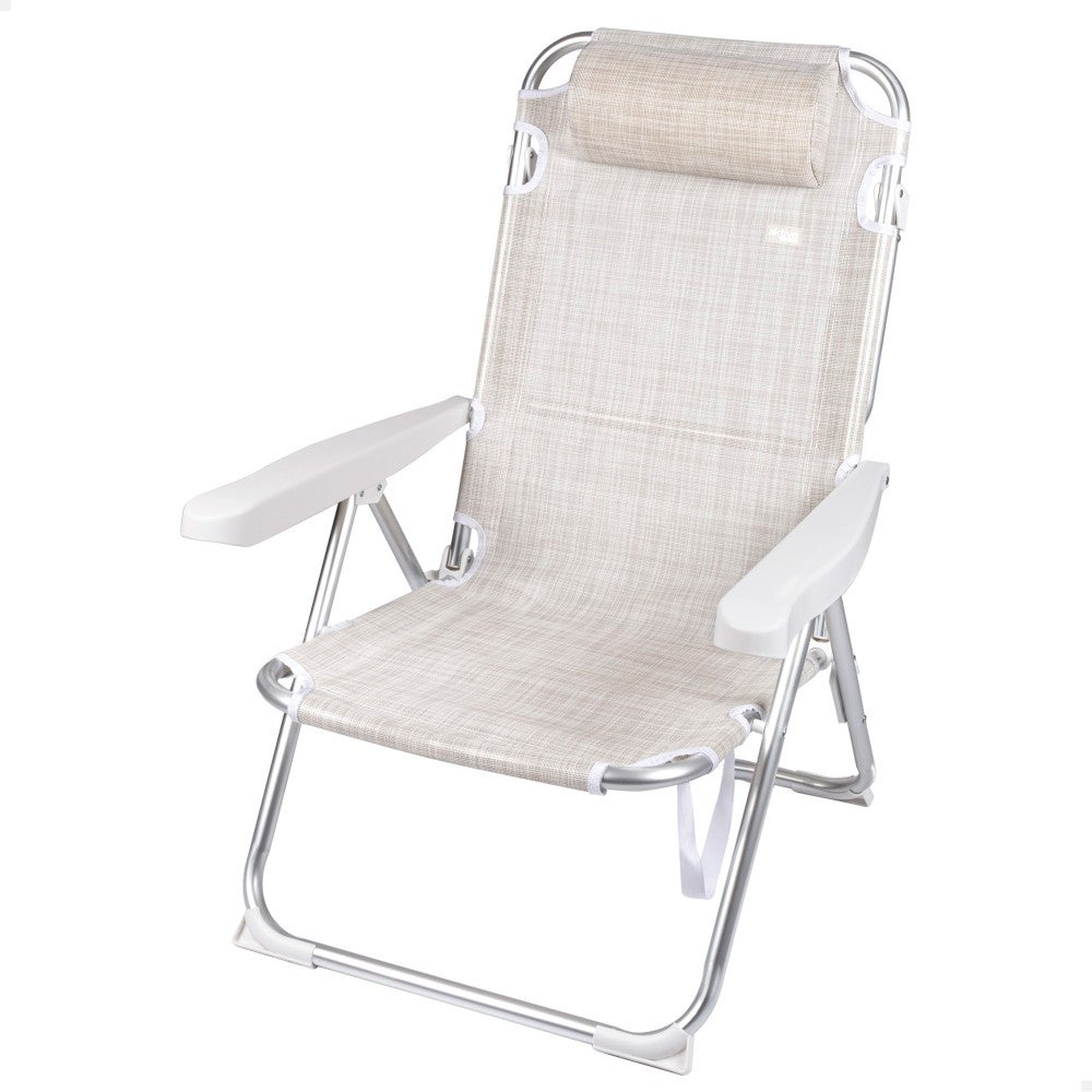 Silla de playa y tumbona 2 en 1 plegable beige c/cojín aktive