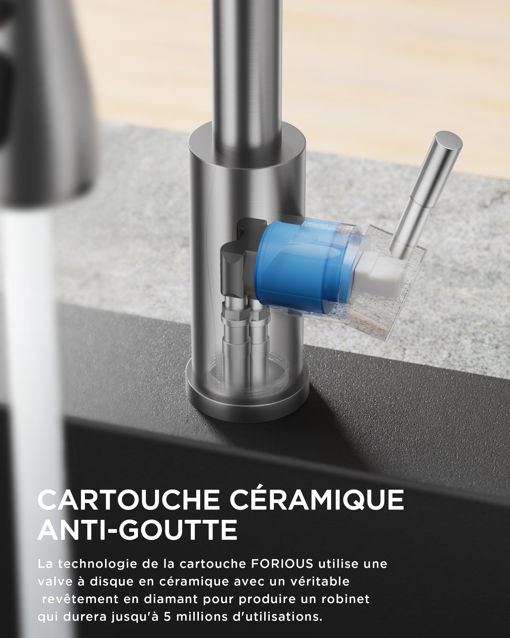 Mitigeur de Cuisine avec Pulvérisateur Escamotable 2 Modes,Pivotant 360°,Arc Élevé en Acier Inoxydable - Robinet Évier Moderne et Fonctionnel - 5