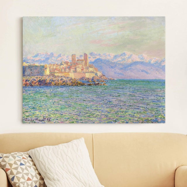 Lienzo cuadro en lienzo bastidor impresion en lienzo turquesa Claude Monet montaña vista del mar pintura 161 dormitorio salón 80 x 60 cm