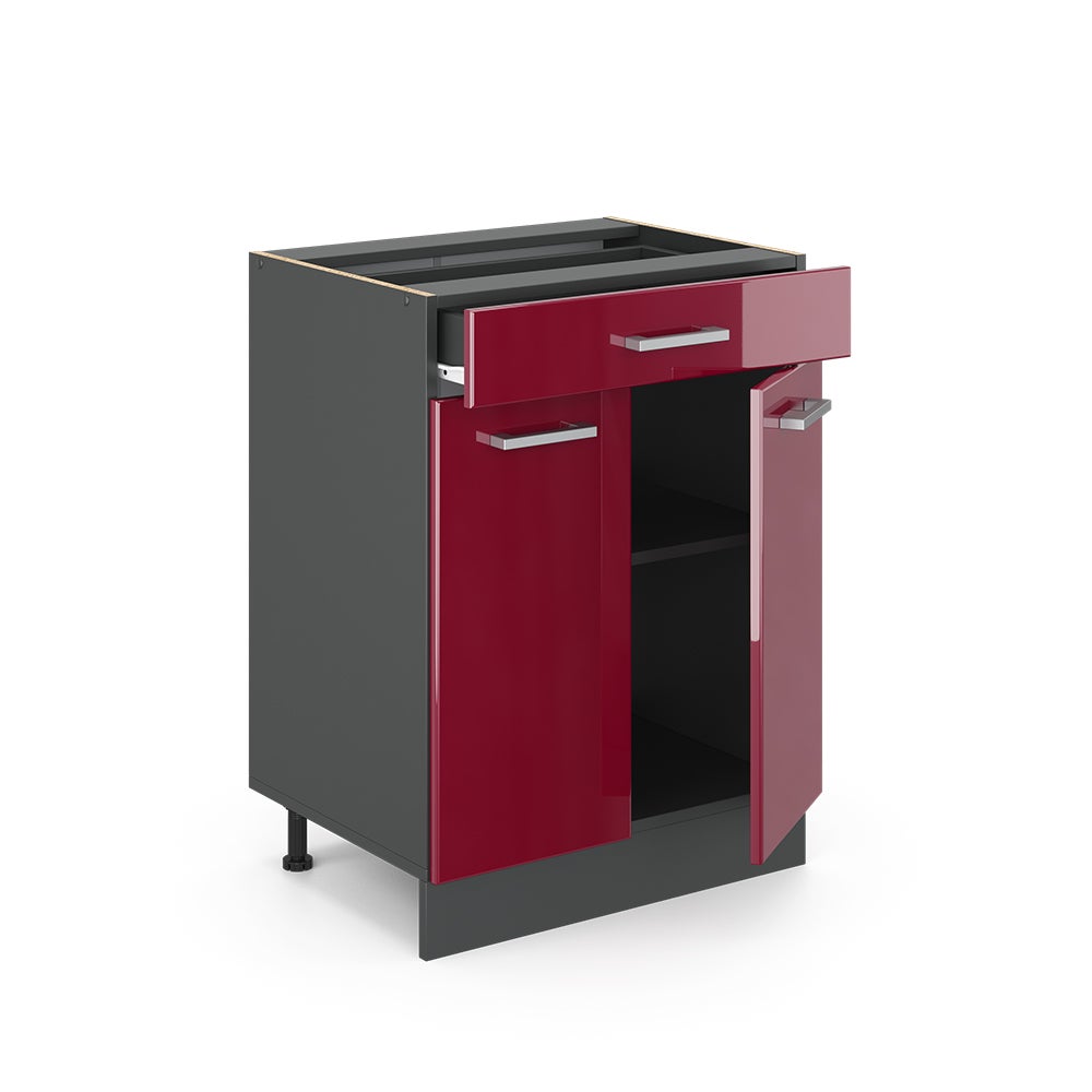 Vicco Meuble cuisine R-Line, Rouge brillant, 60cm avec tiroir, sans PT - 4
