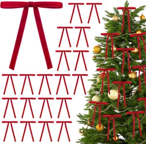 12 Nœuds En Velours Rouge Pour Sapin De Noël – Décorations Festives, Réutilisables, Idéales Pour Couronnes Et Cadeaux