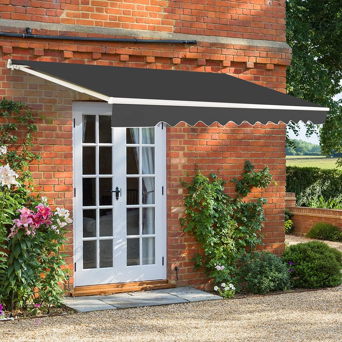 Store Banne Manuel 3,6Mx3M, Auvent de Terrasse Extérieur et Tissu Résistant aux UV avec Manivelle et Angle Réglable 5-35° pour Balcon, Terrasse, Gris - 9